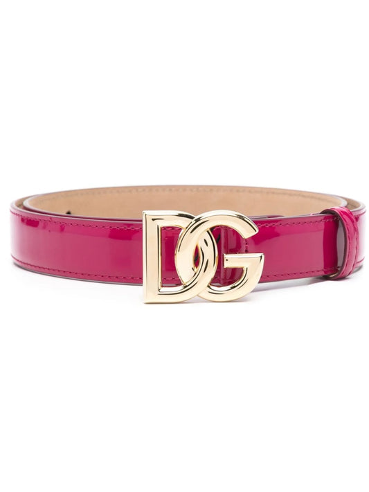 patent leather logo-buckle belt