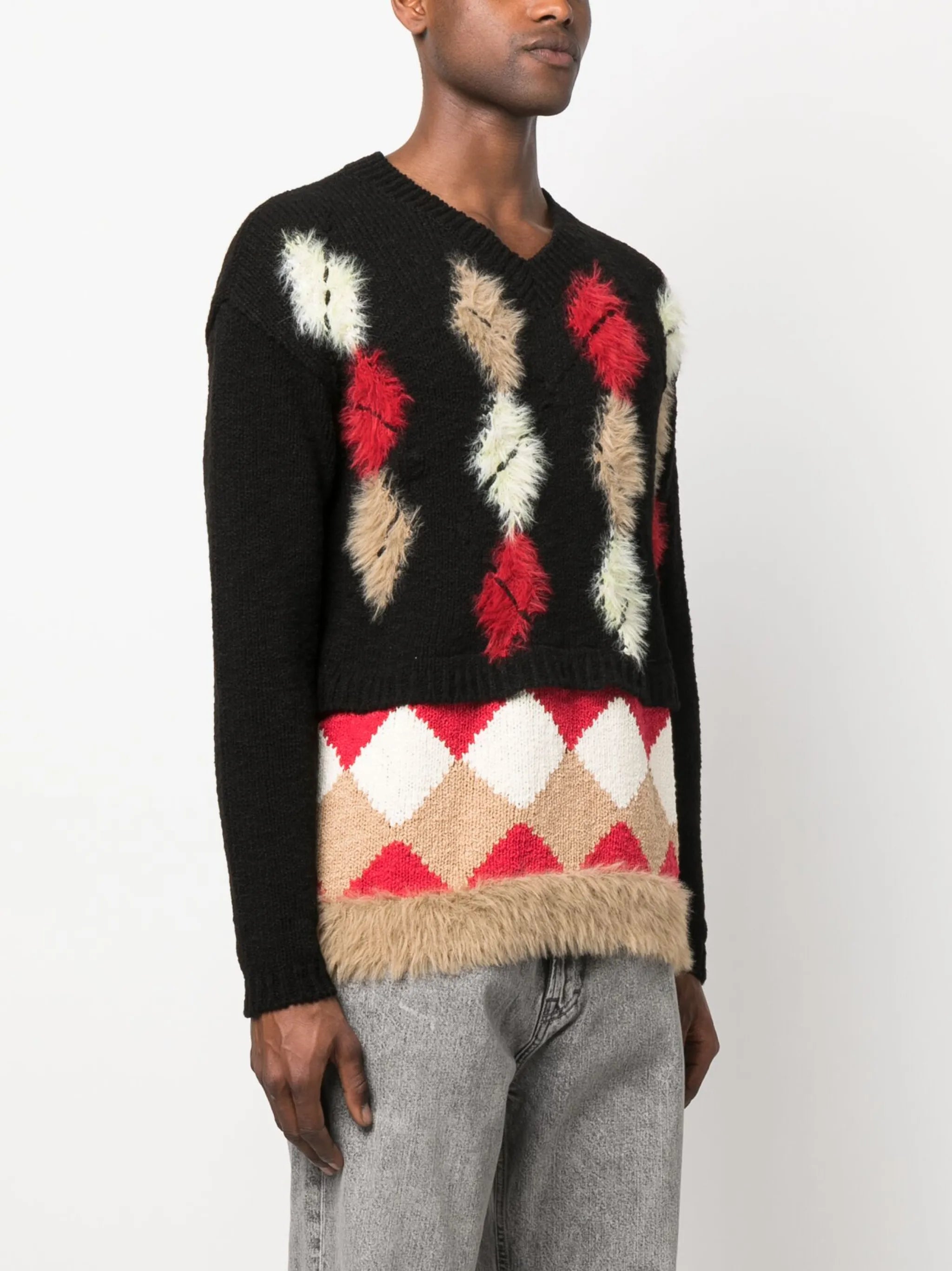 argyle-pattern brushed cotton jumper