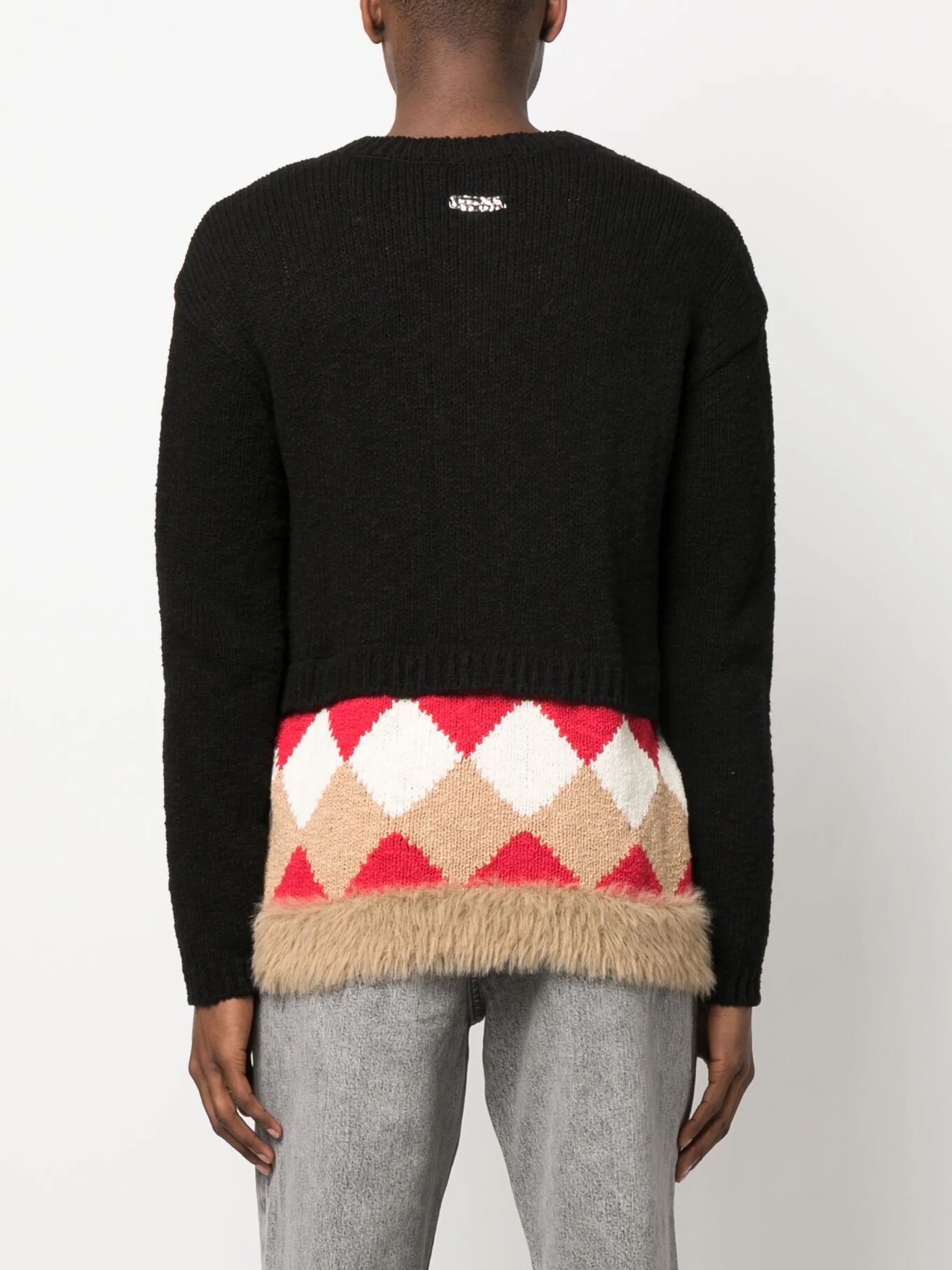 argyle-pattern brushed cotton jumper