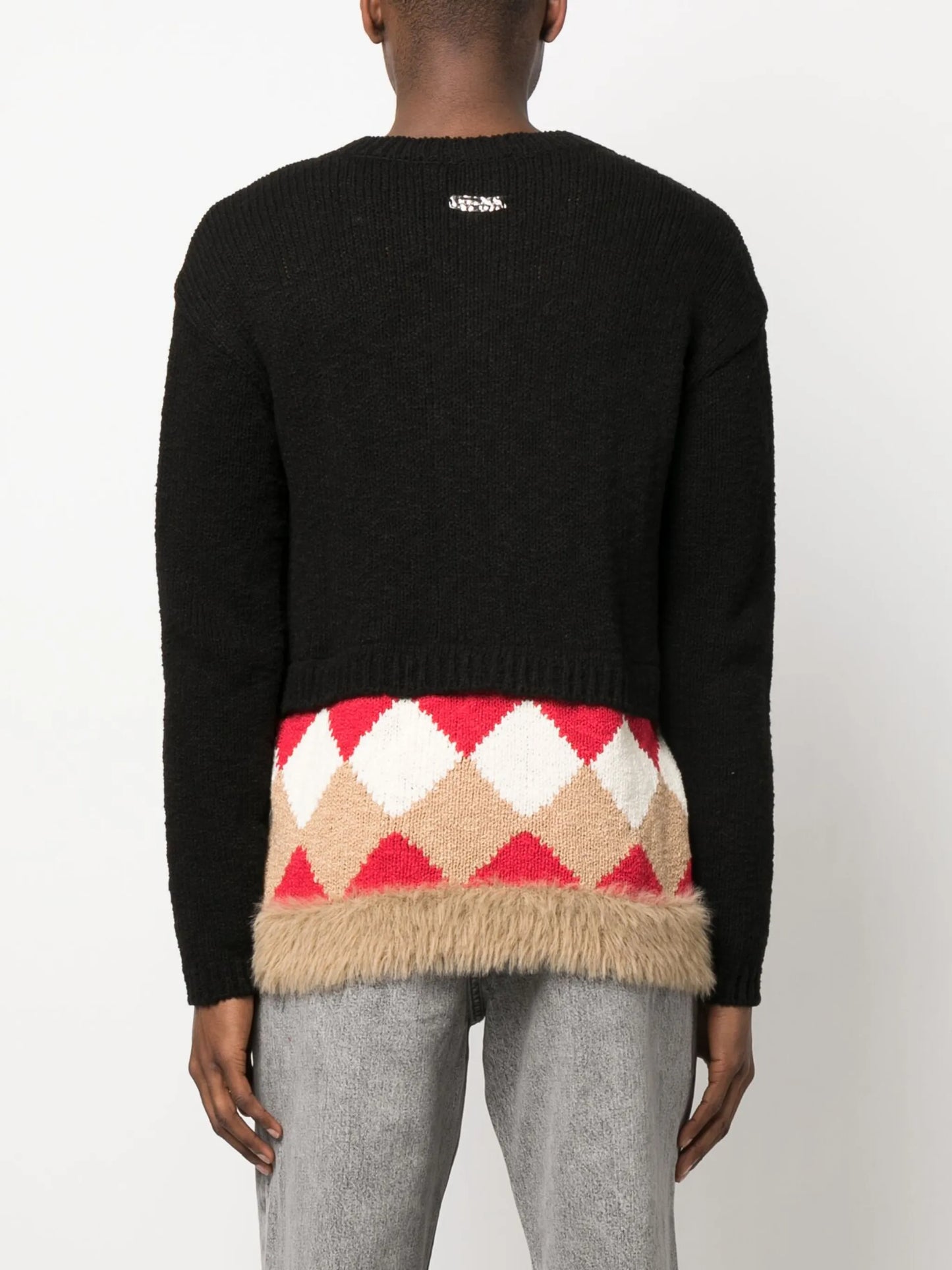 argyle-pattern brushed cotton jumper