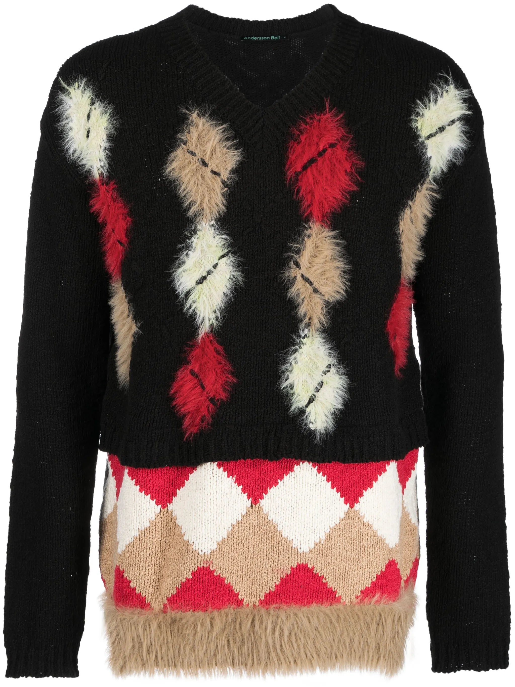argyle-pattern brushed cotton jumper