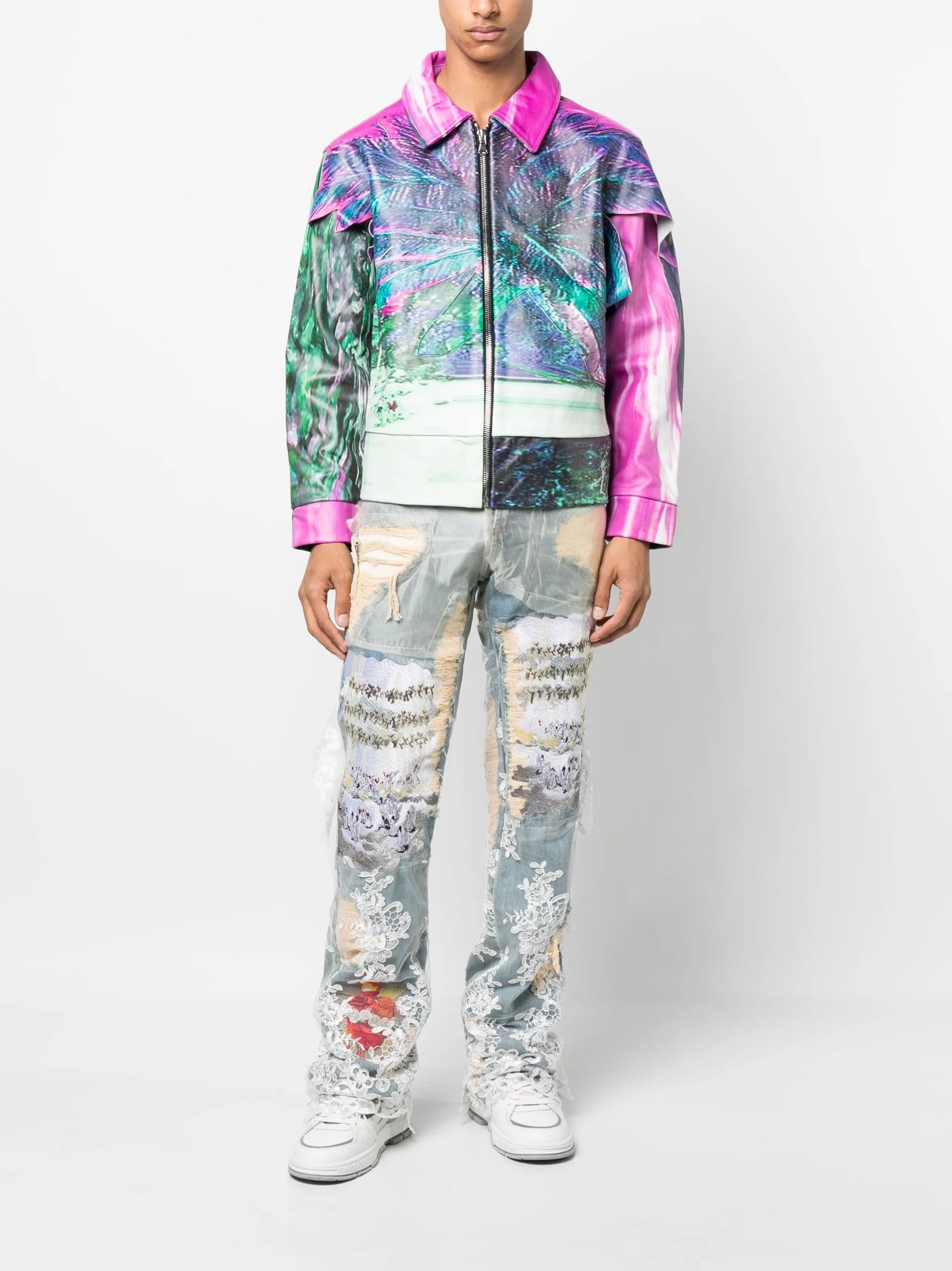graphic-print leather jacket