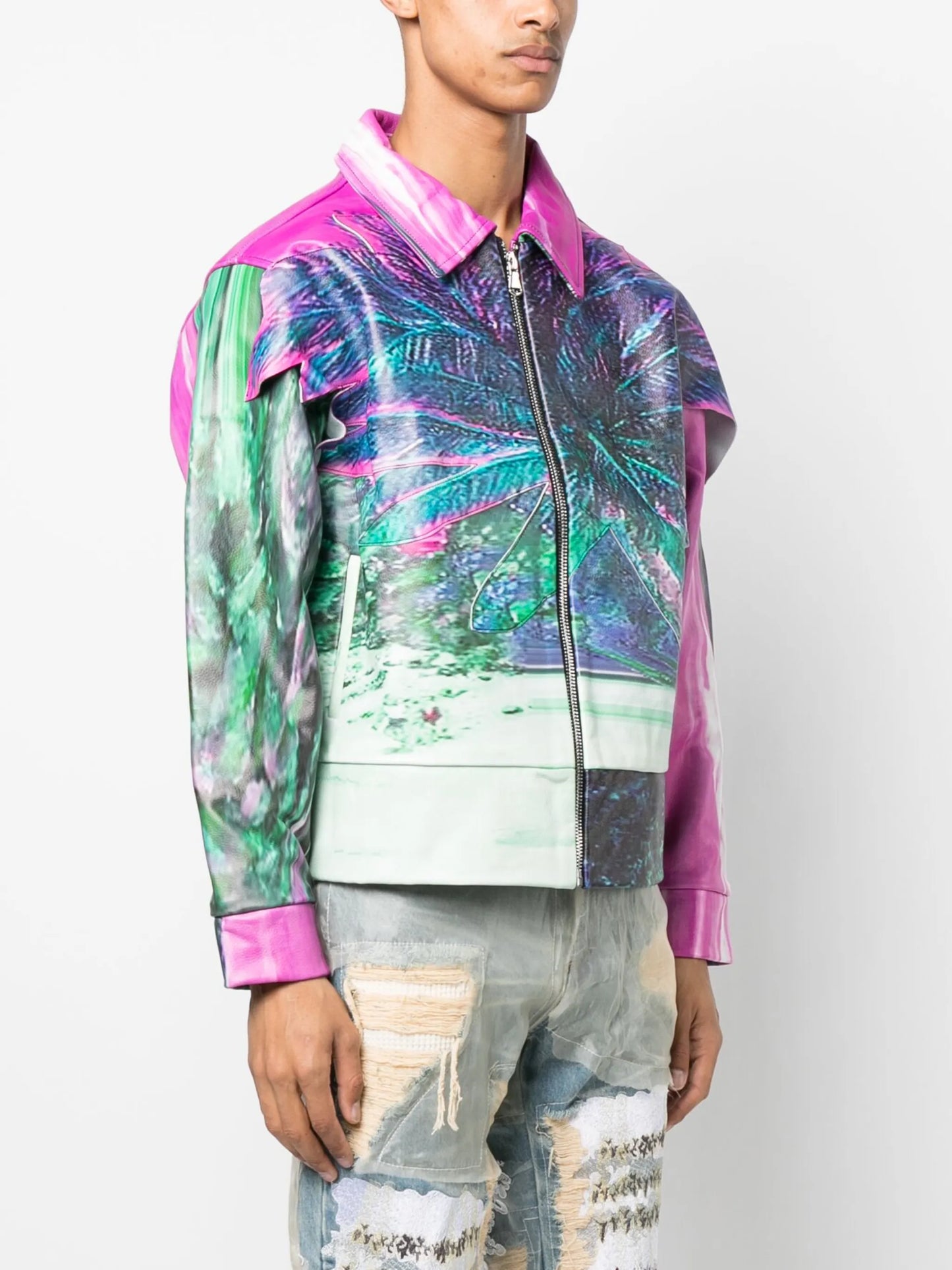 graphic-print leather jacket