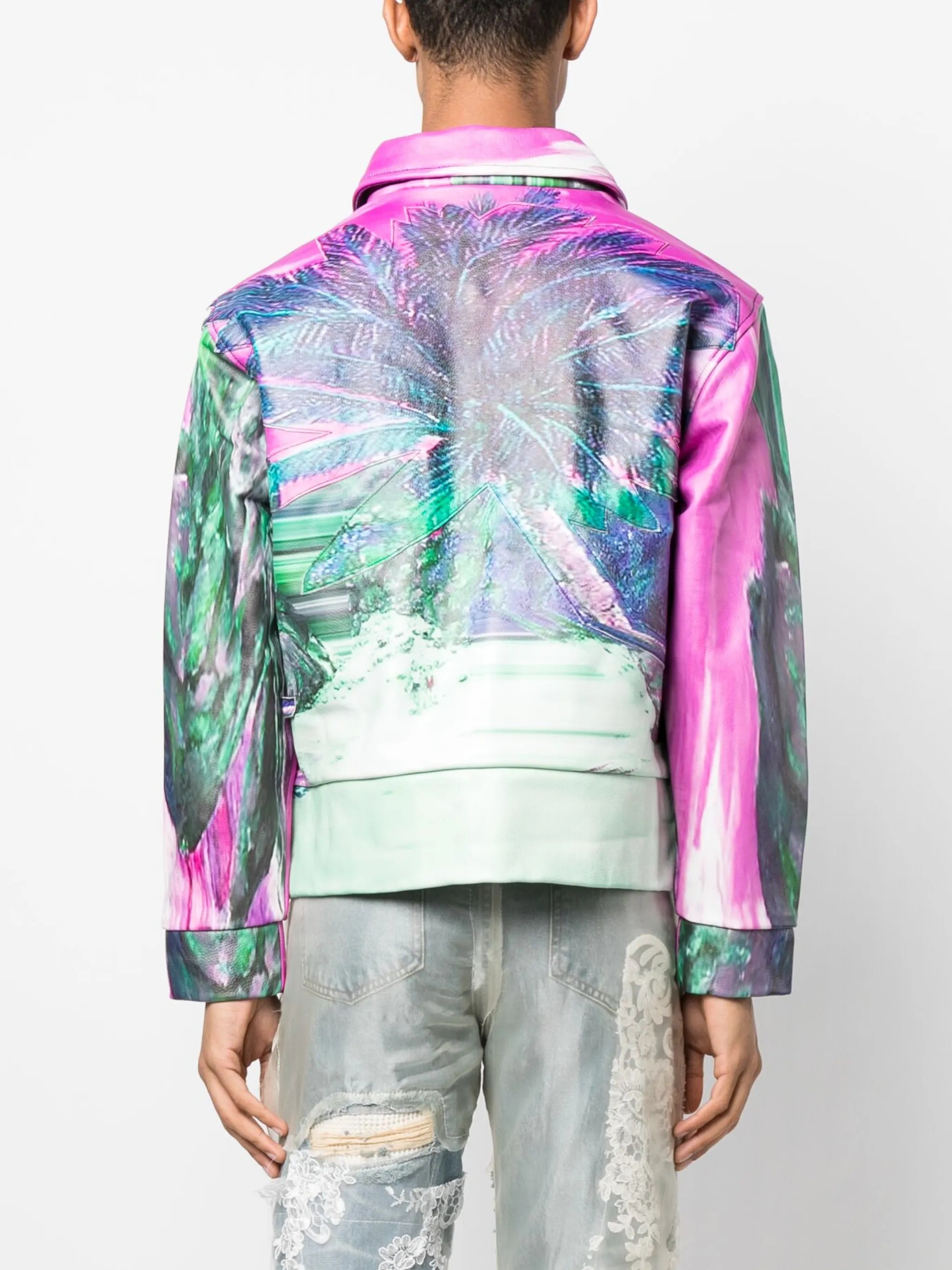 graphic-print leather jacket