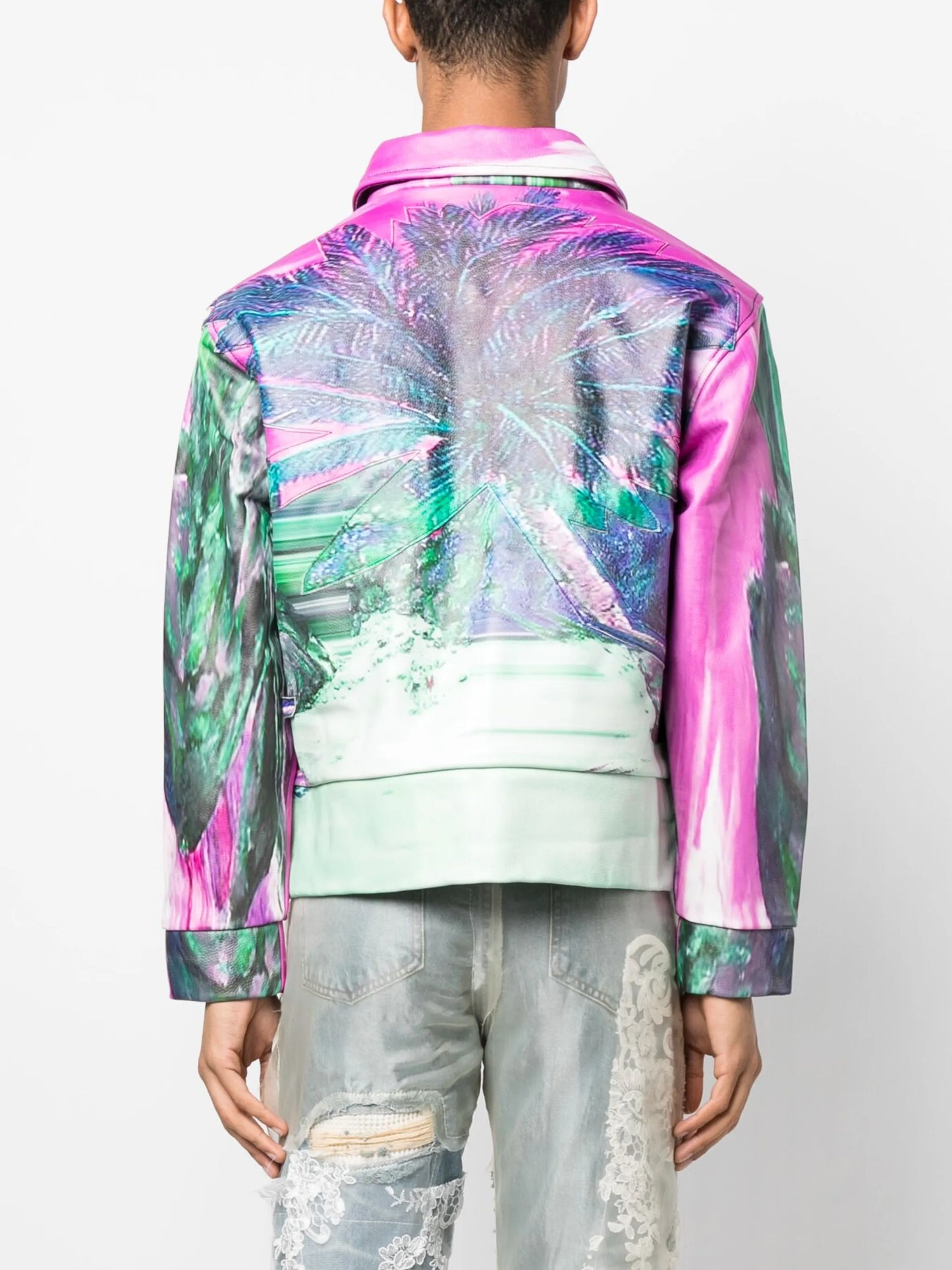 graphic-print leather jacket