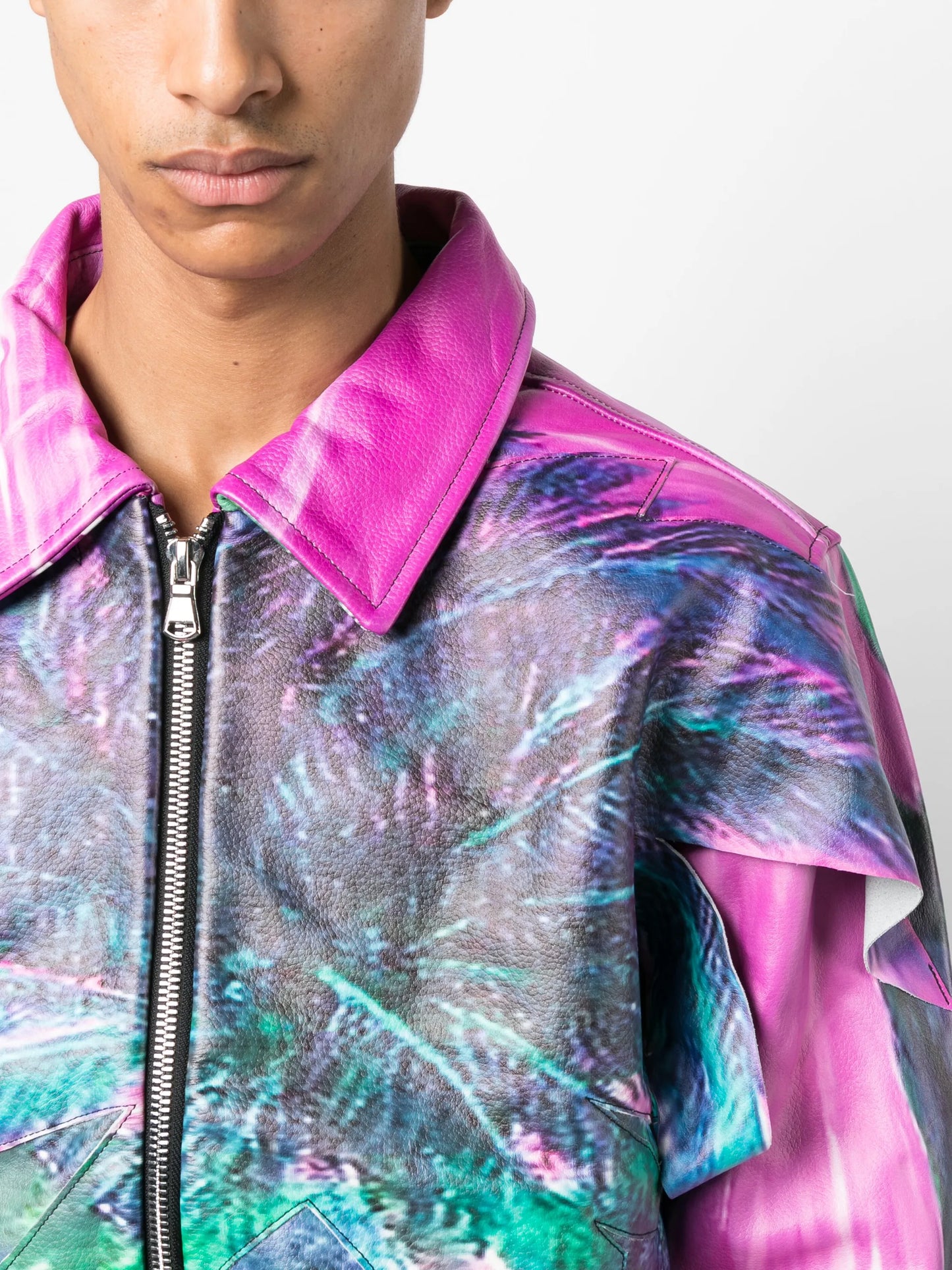 graphic-print leather jacket