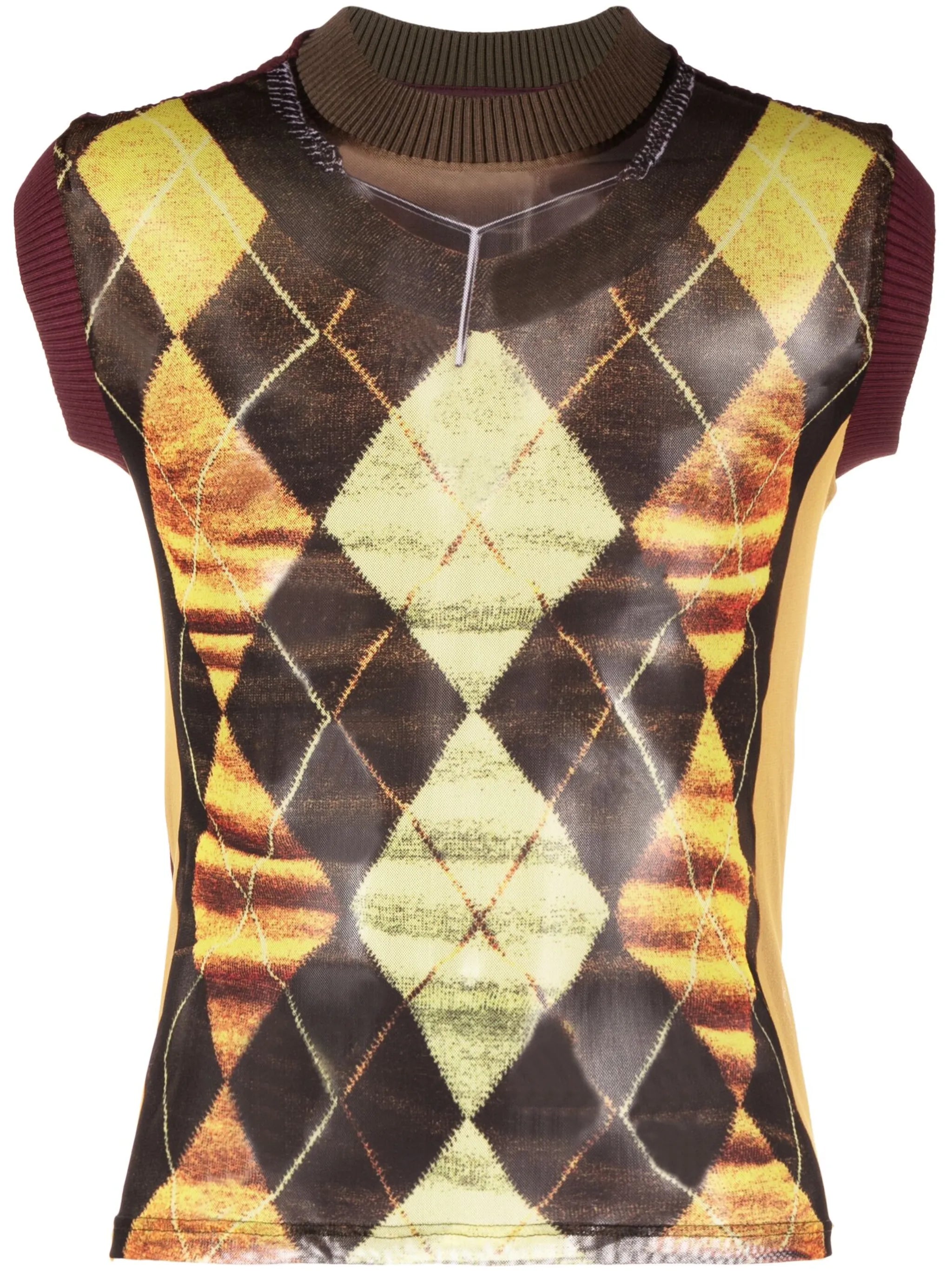 Trompe L'Oeil Argyle mesh tank top