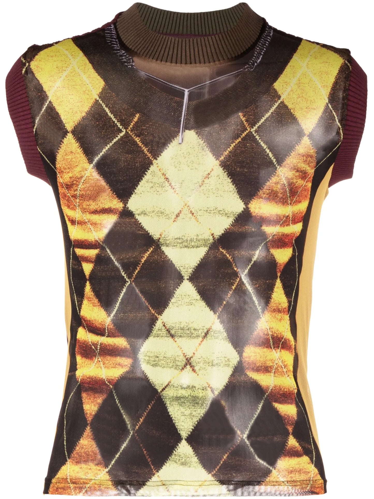 Trompe L'Oeil Argyle mesh tank top