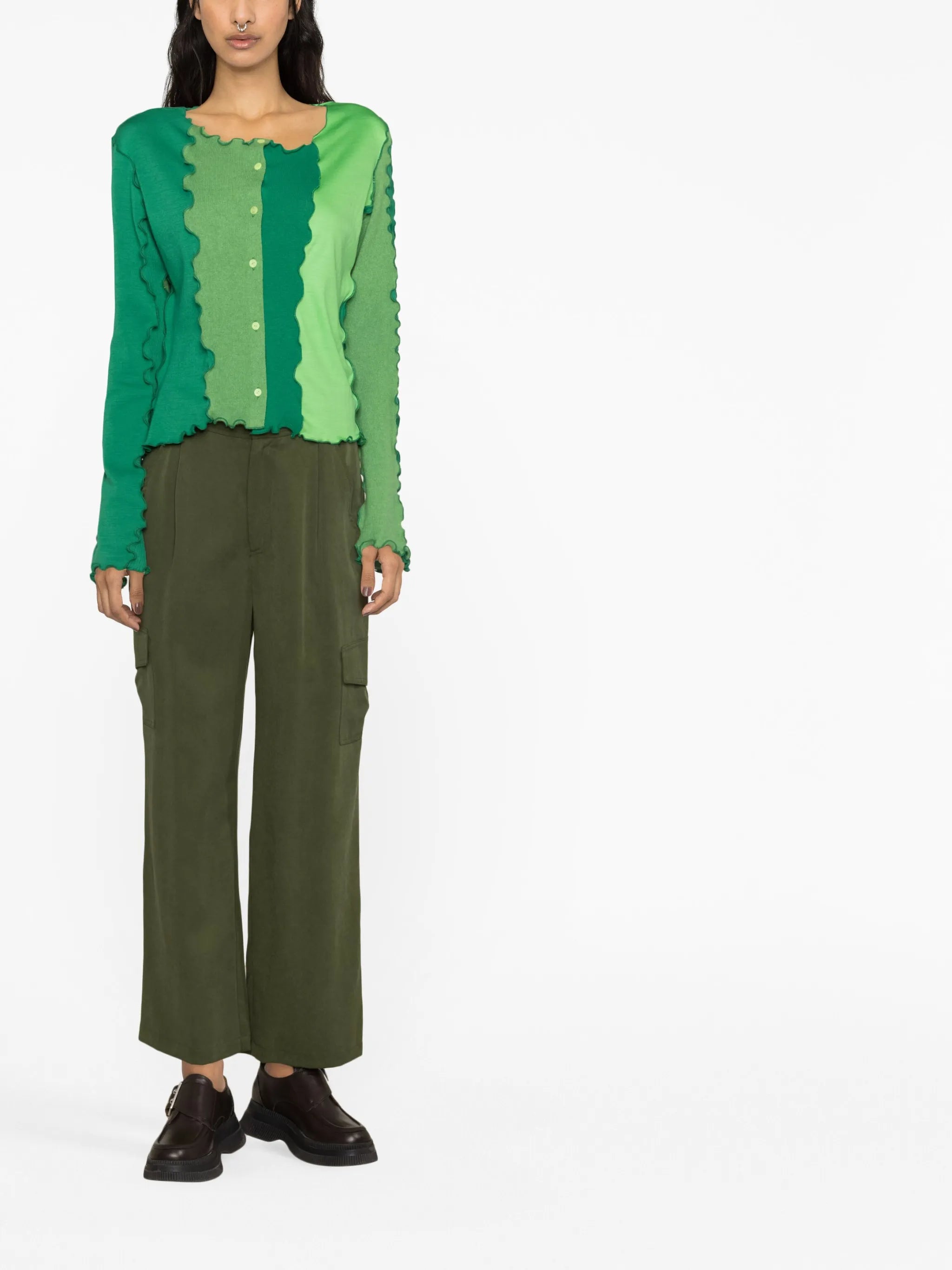 lettuce-trim panelled cardigan