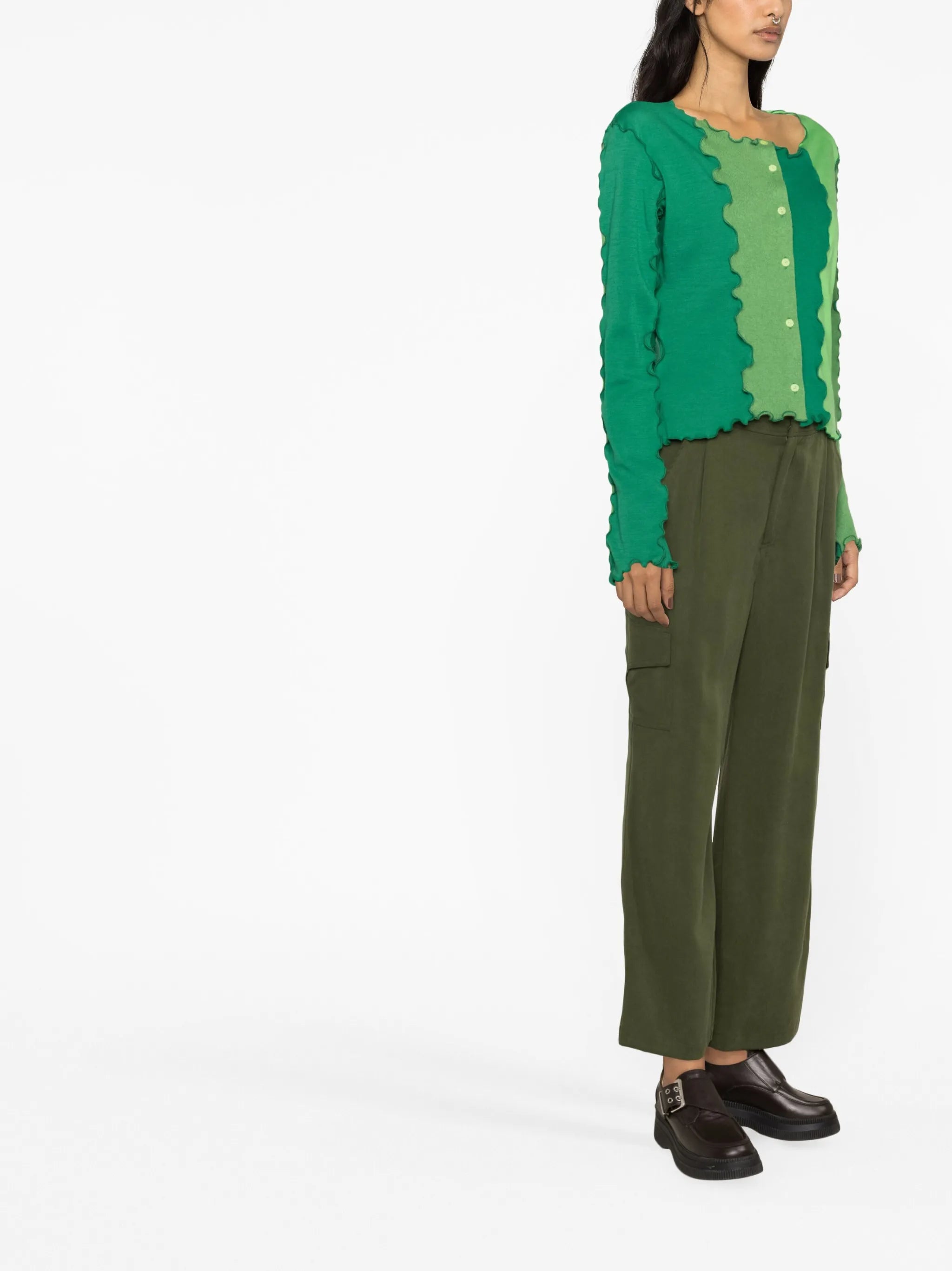 lettuce-trim panelled cardigan