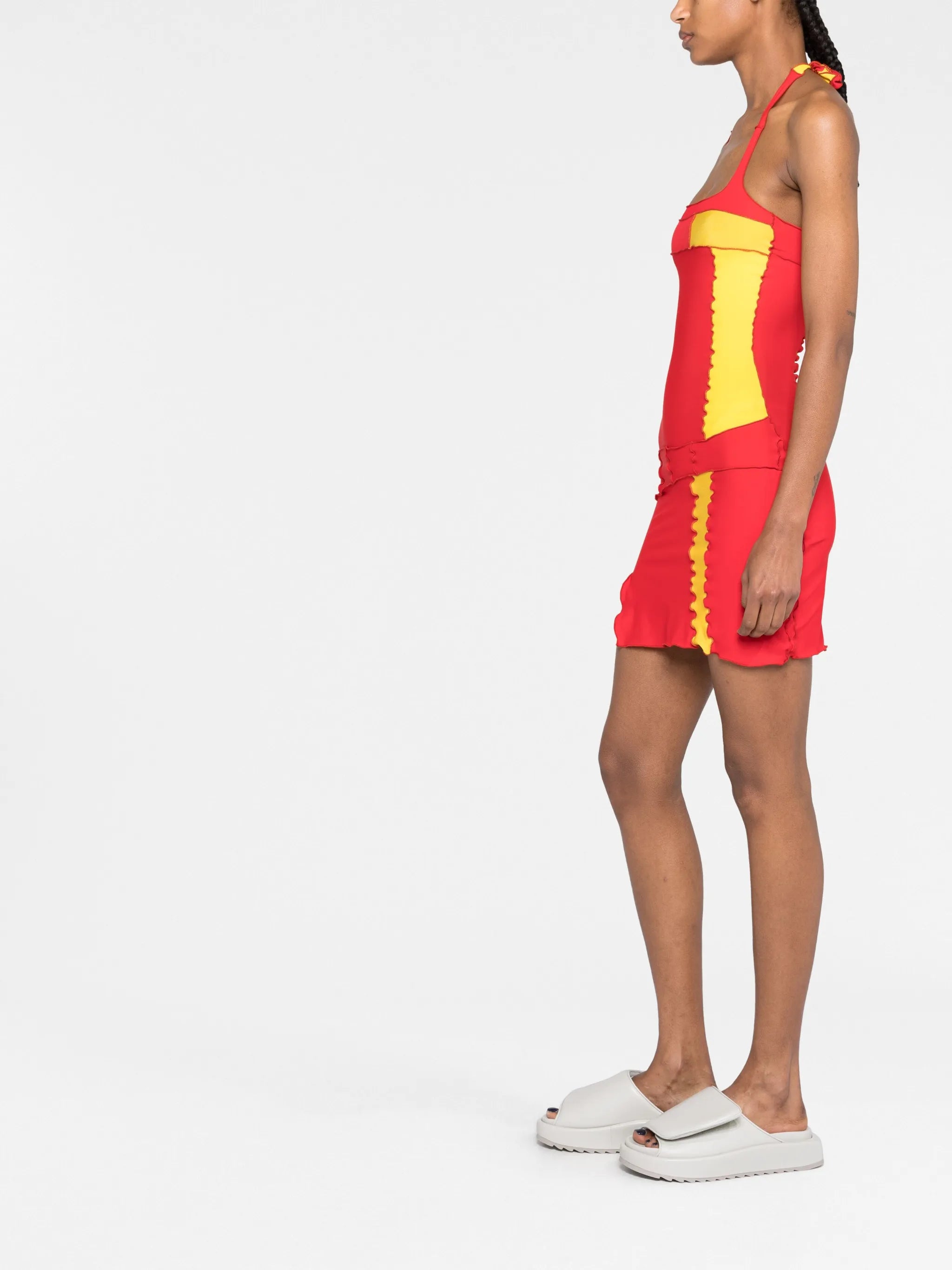 patchwork halterneck mini dress