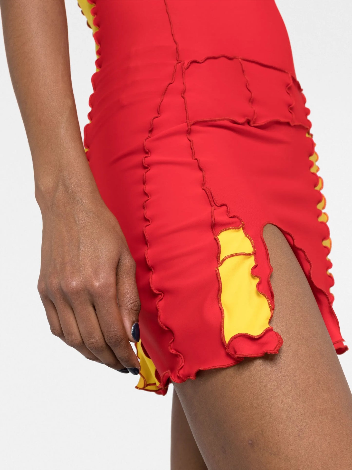 patchwork halterneck mini dress
