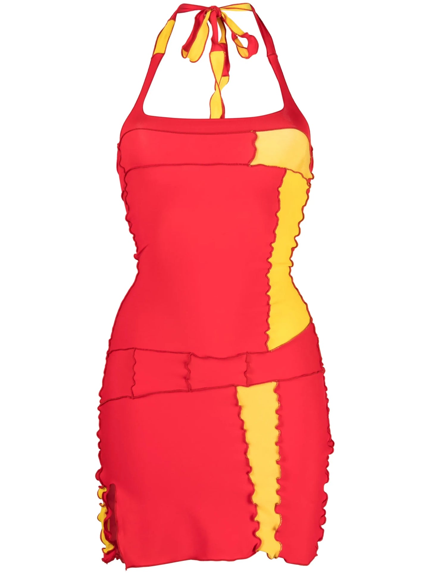 patchwork halterneck mini dress