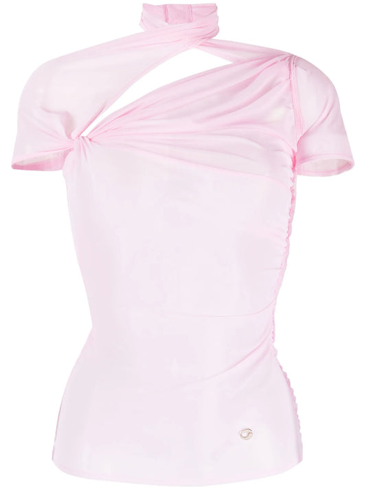 asymmetric draped mesh top