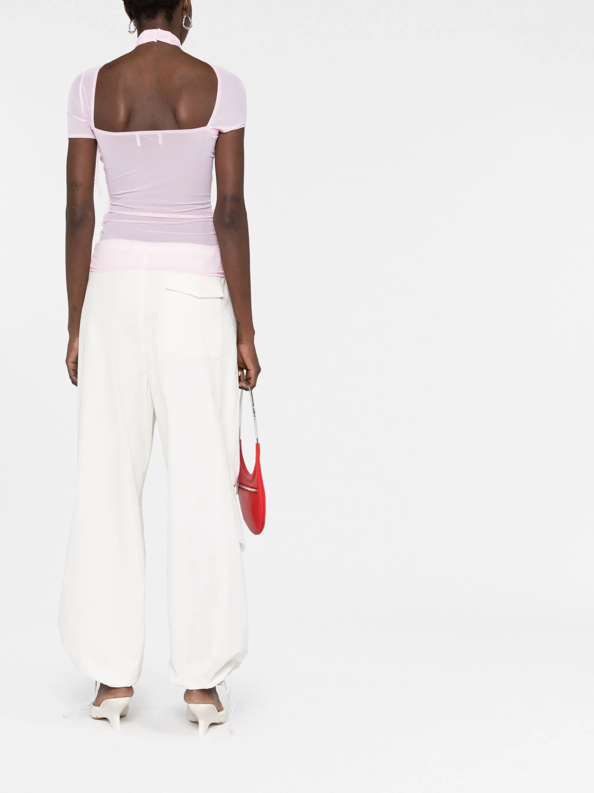 asymmetric draped mesh top