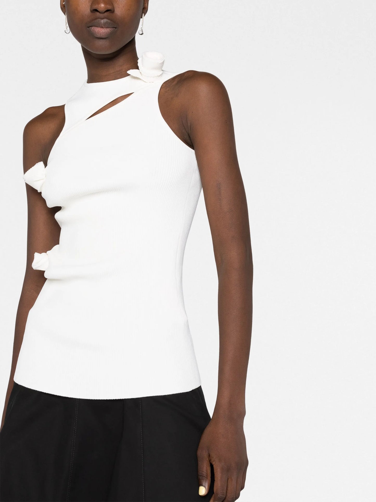 asymmetric-flower knitted tank top