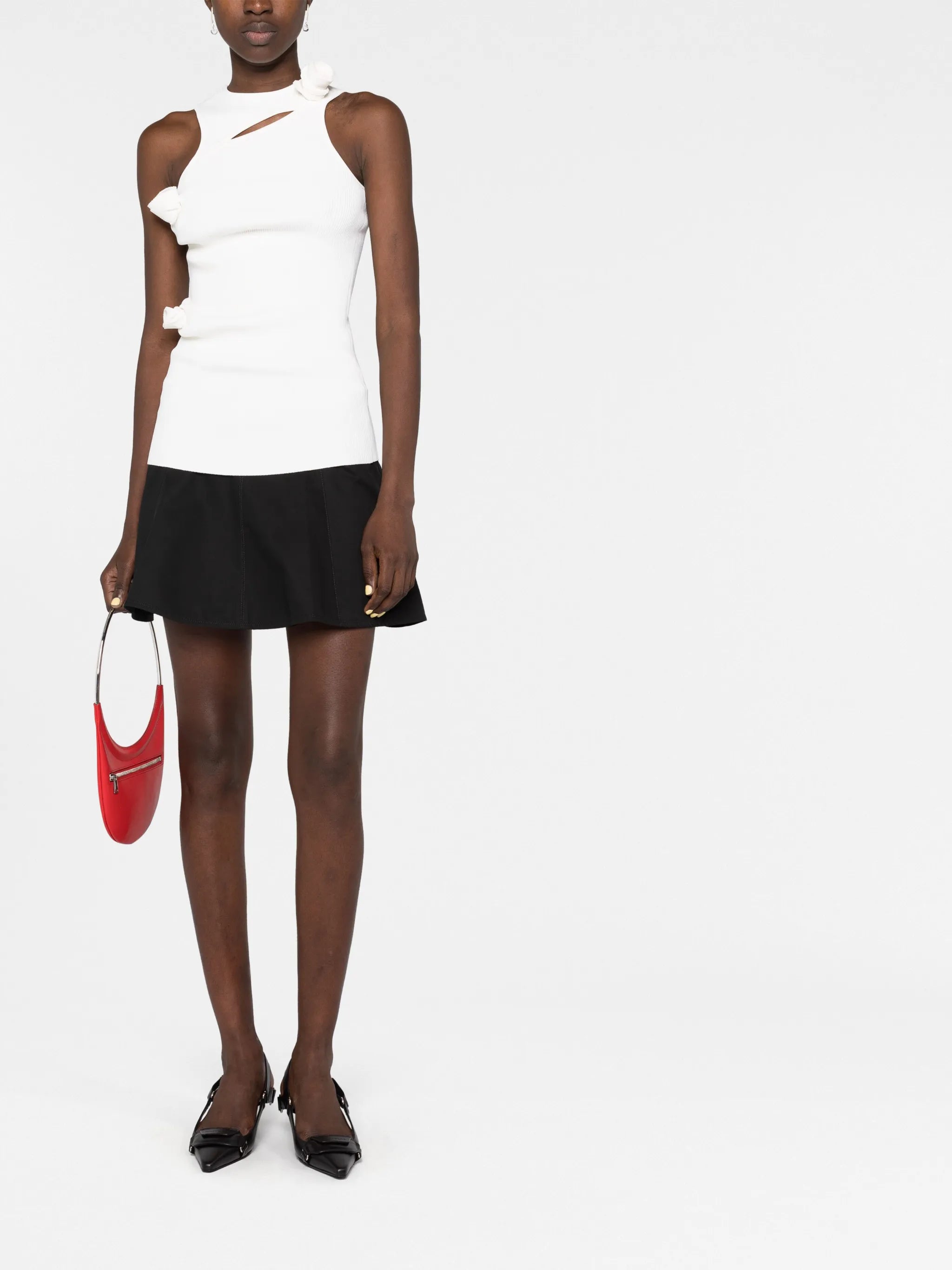 asymmetric-flower knitted tank top
