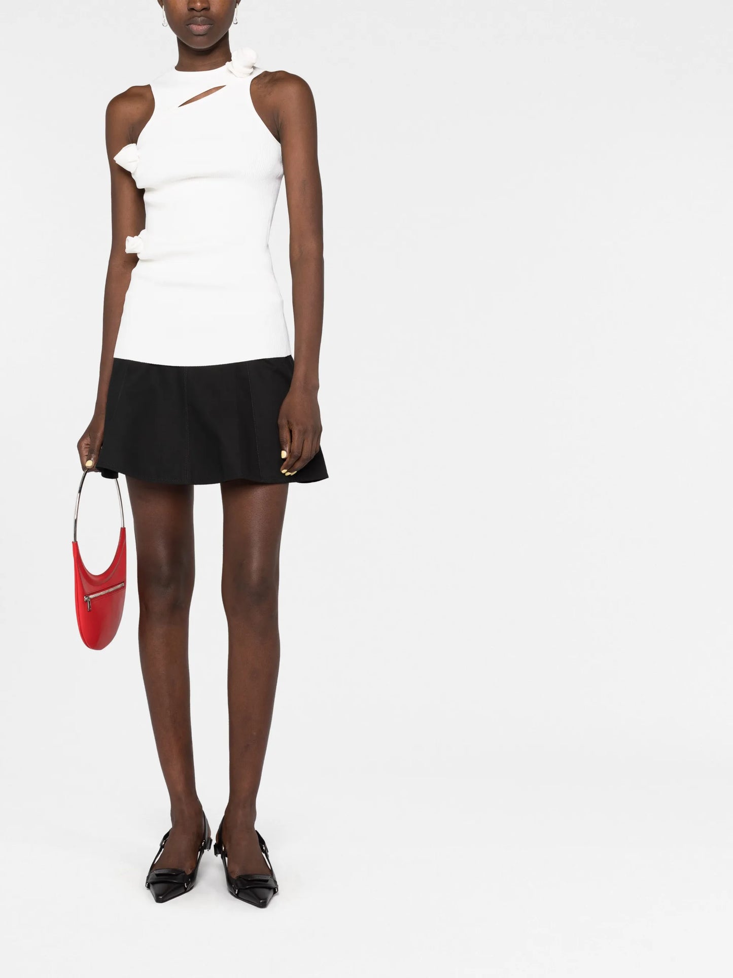 asymmetric-flower knitted tank top