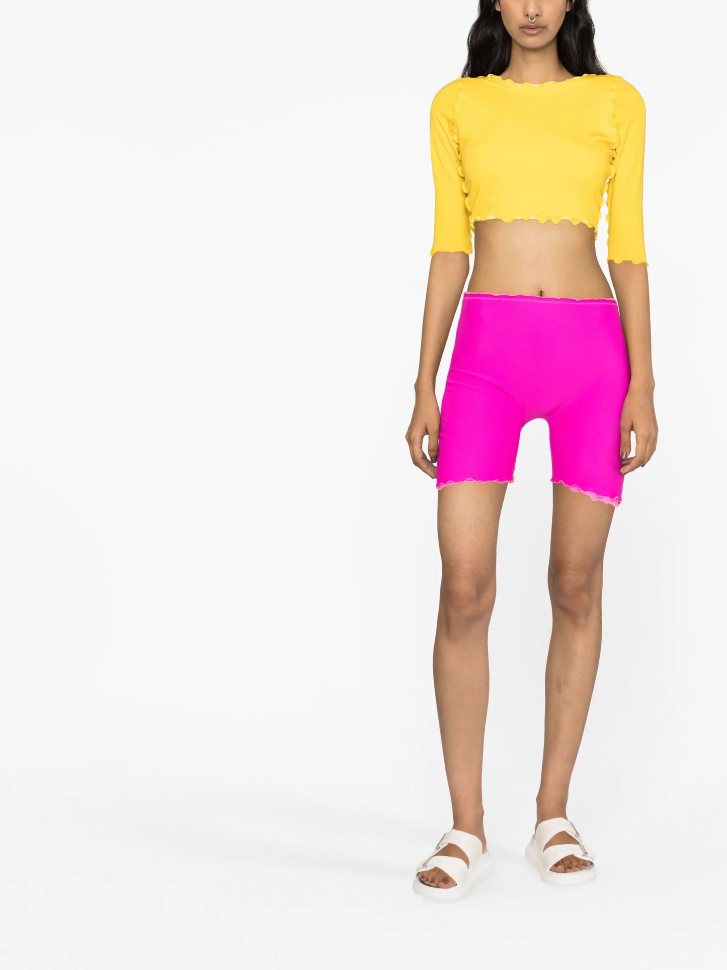 ruffled-trim seamless swim shorts