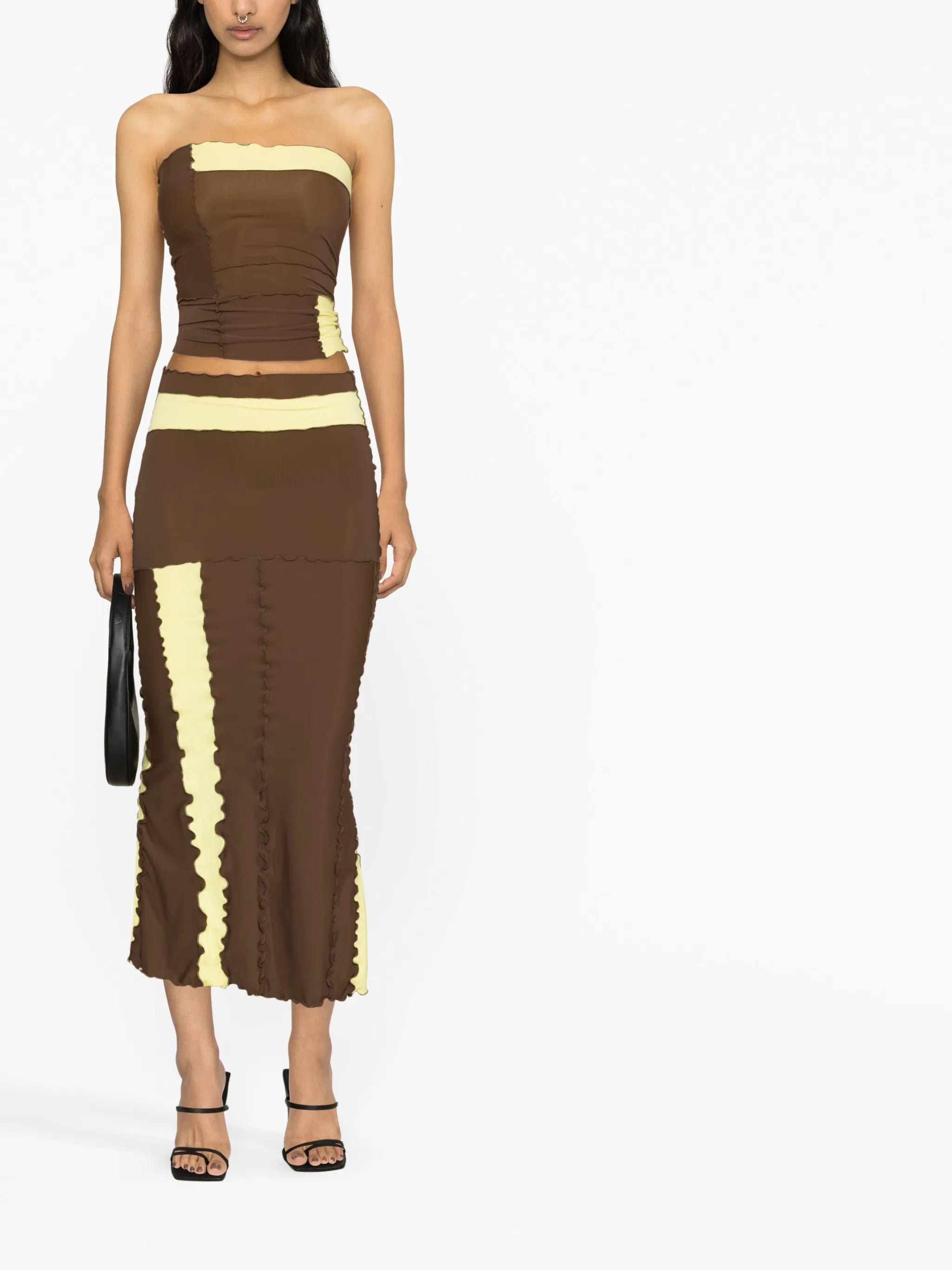 high-waisted multi-panel skirt