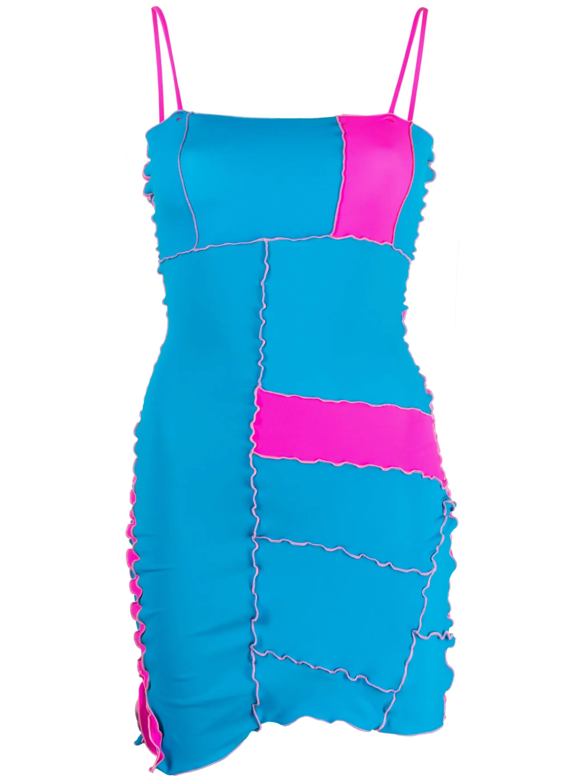 patchwork lettuce-hem minidress