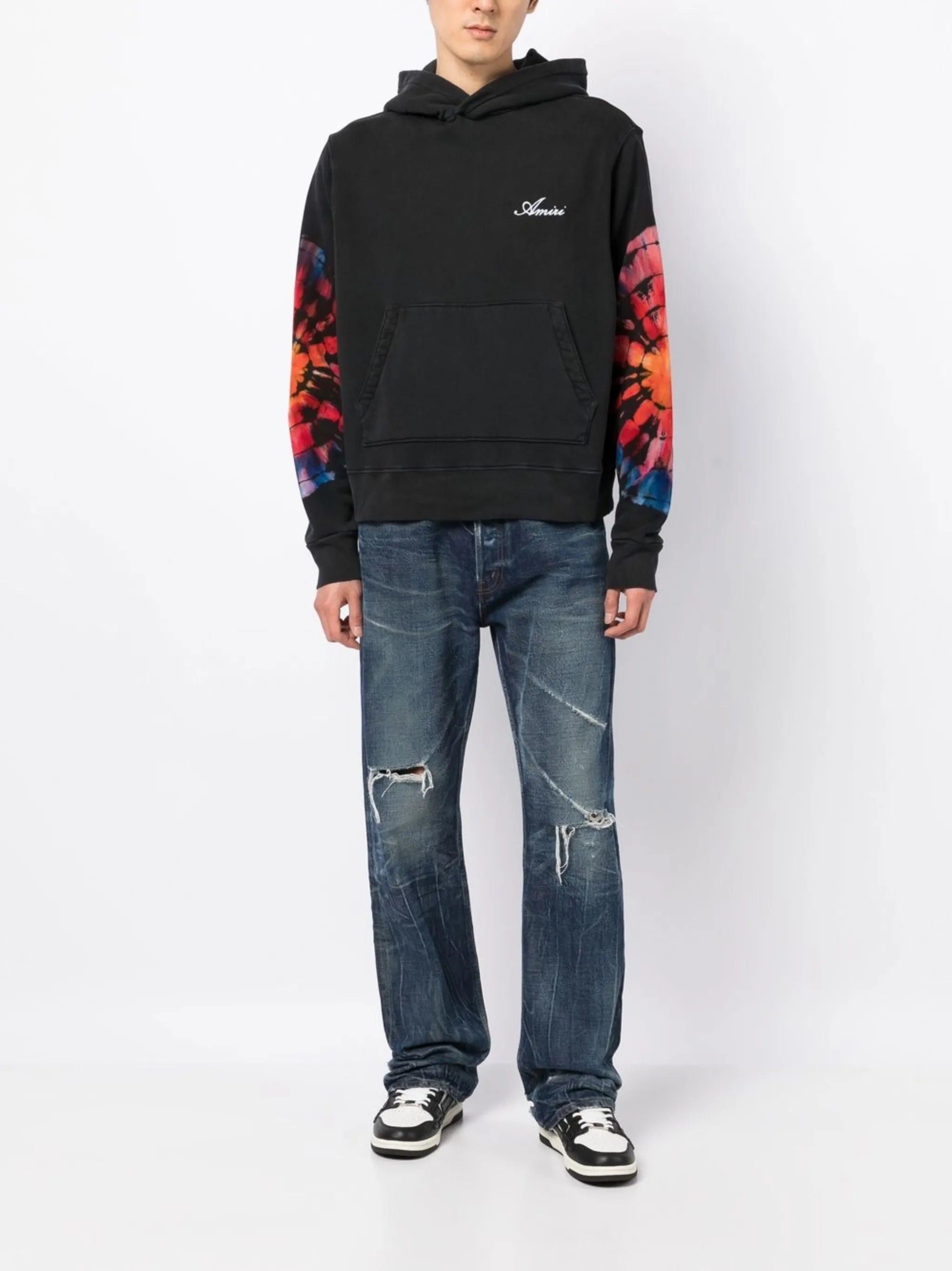 tie-dye logo-embroidered hoodie