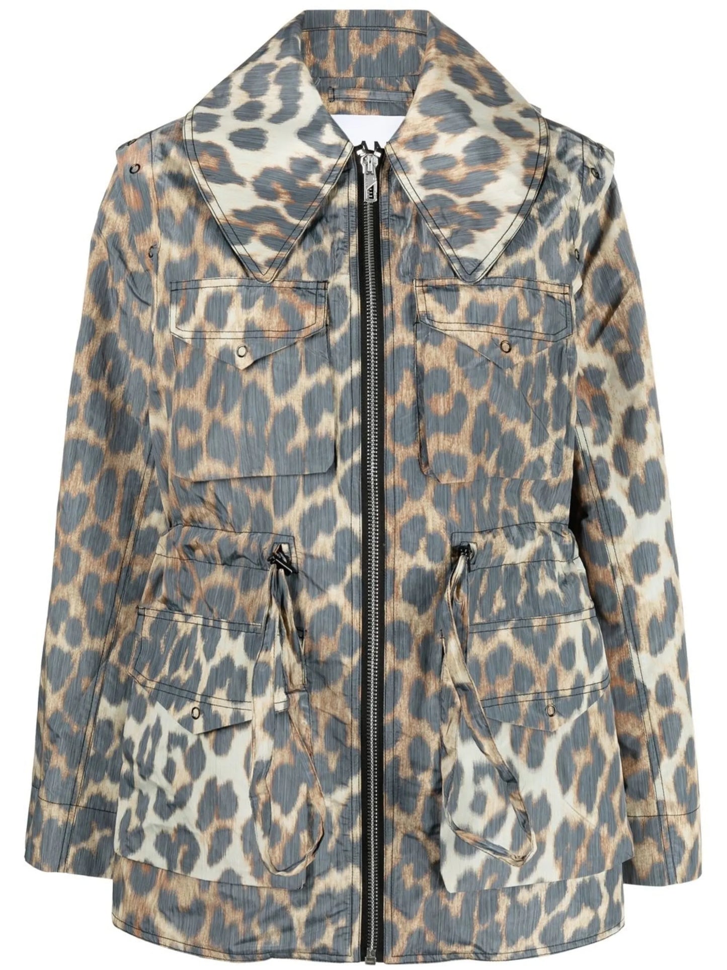 detachable-sleeves leopard-print jacket
