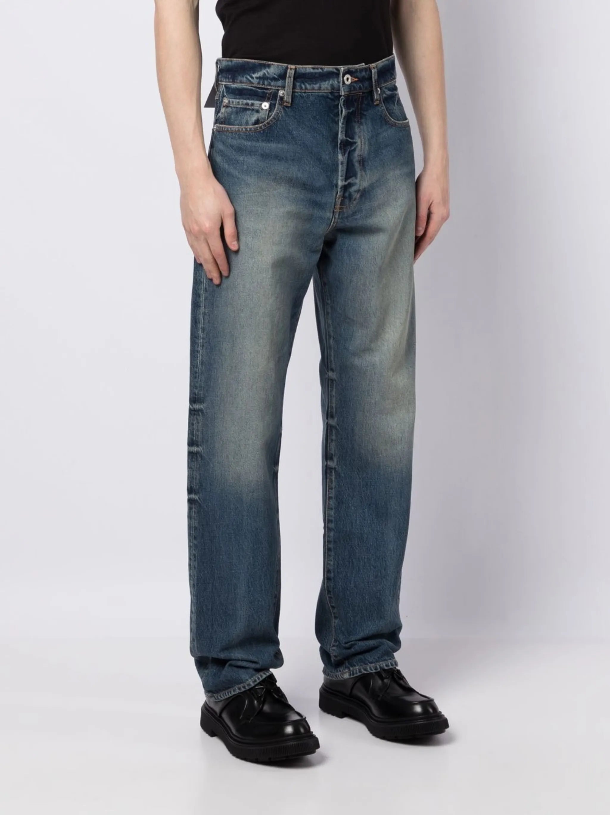 stonewashed straight-leg jeans