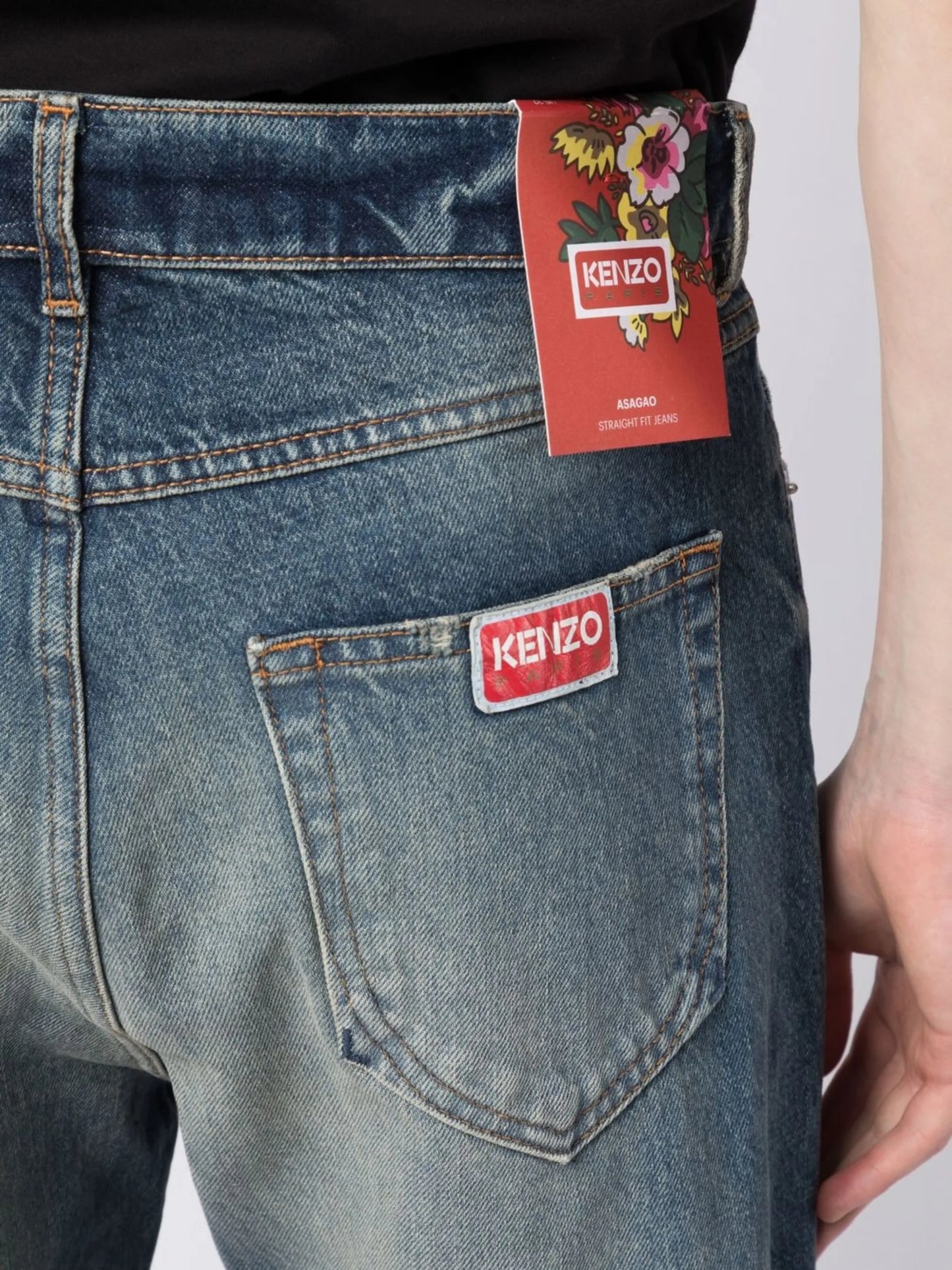 stonewashed straight-leg jeans