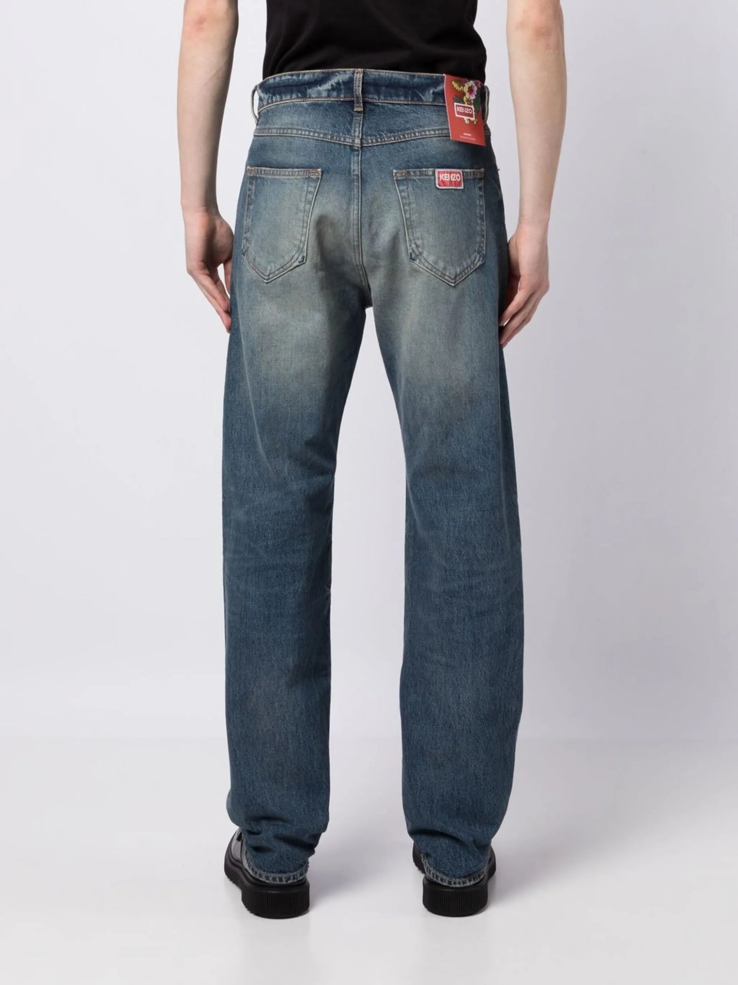 stonewashed straight-leg jeans