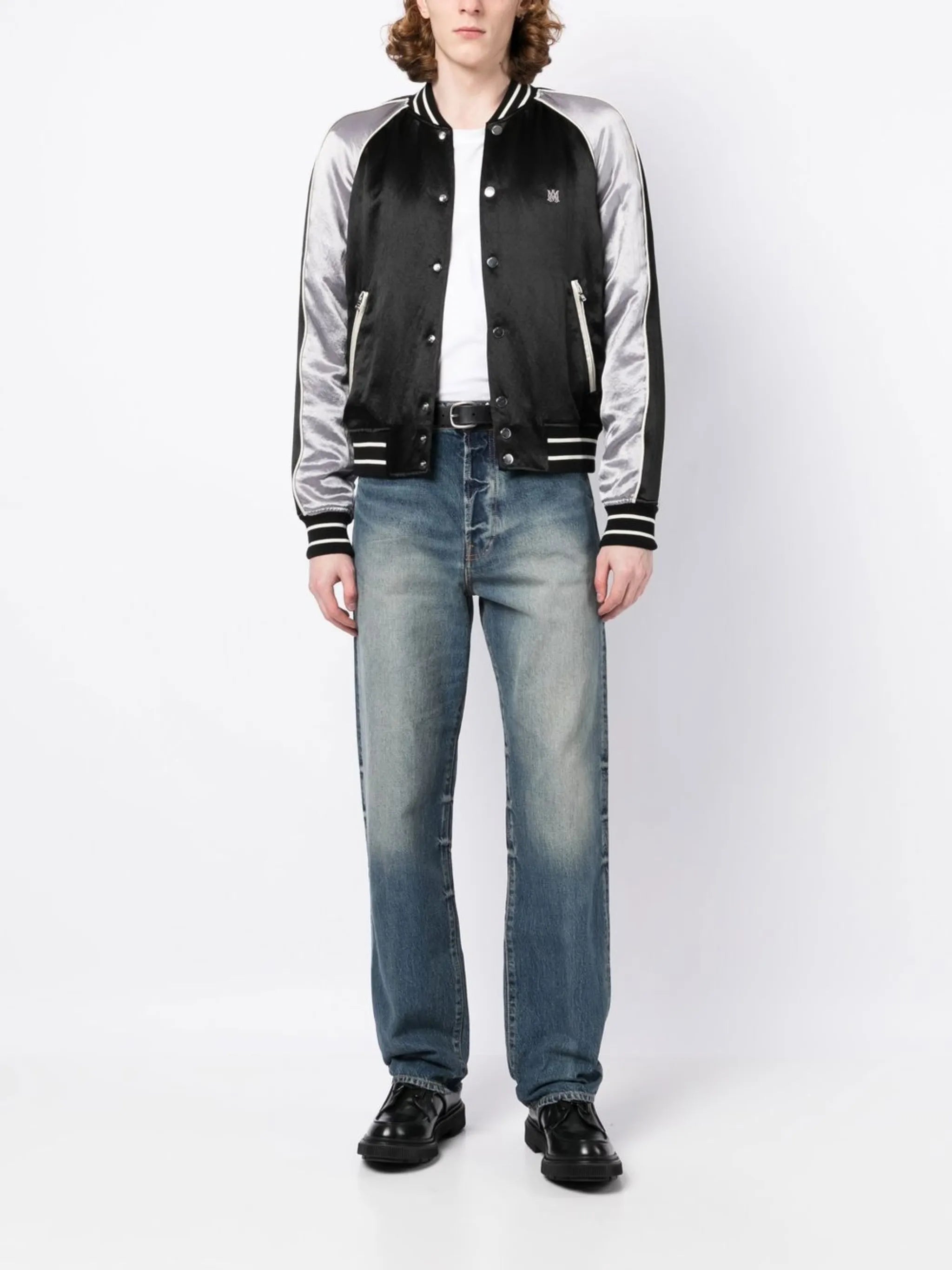 stonewashed straight-leg jeans