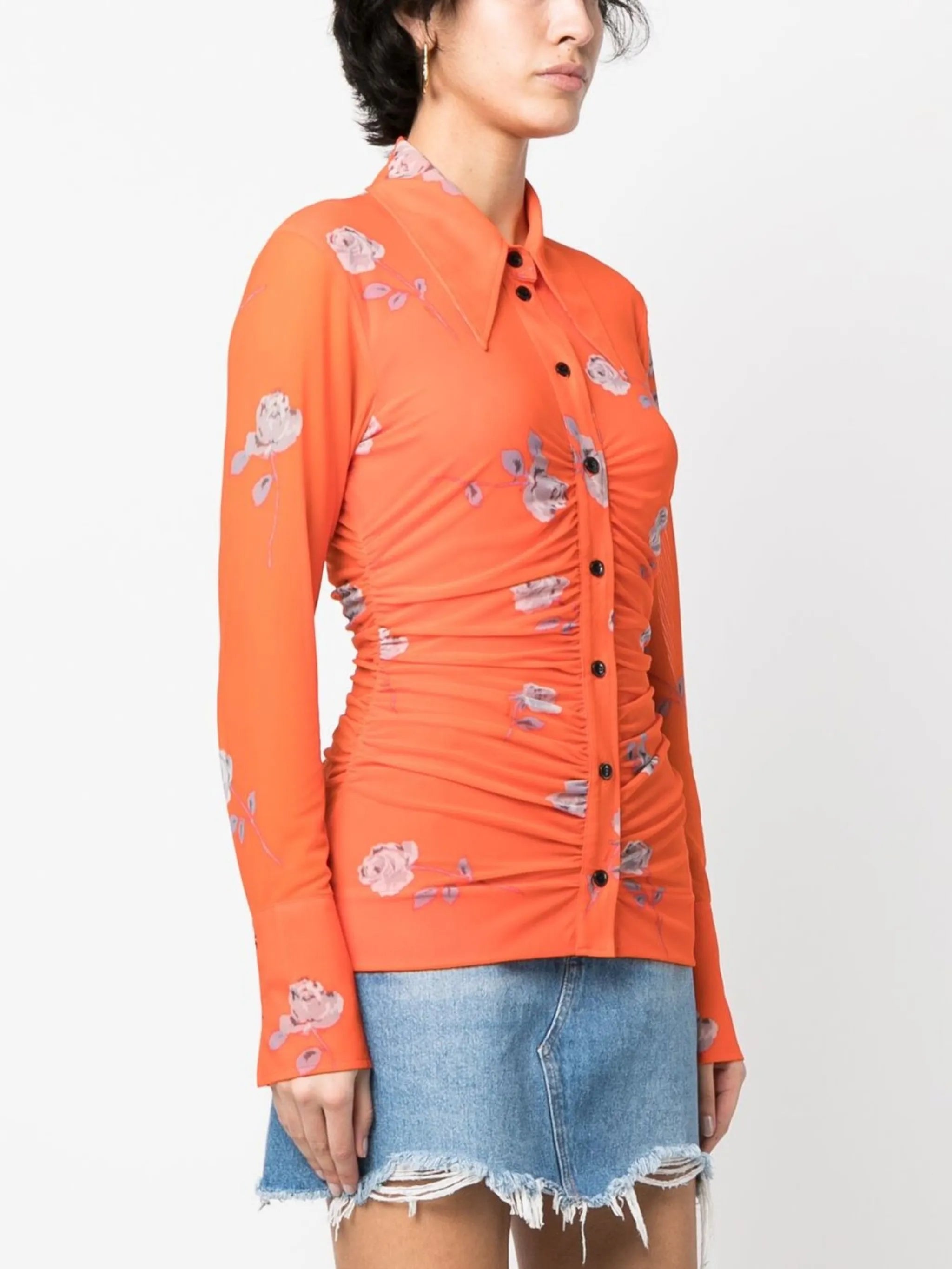 floral-print ruched shirt