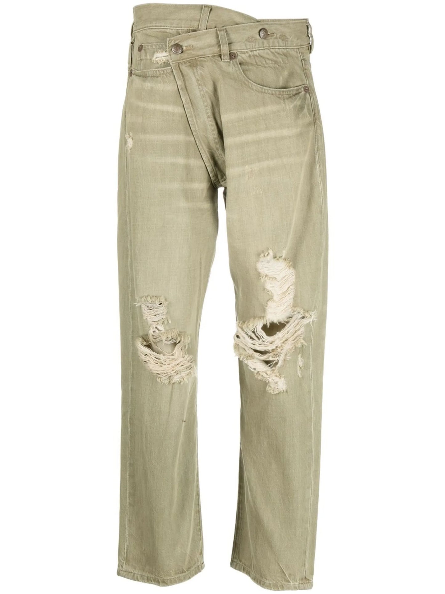 distressed crossover straight-leg jeans