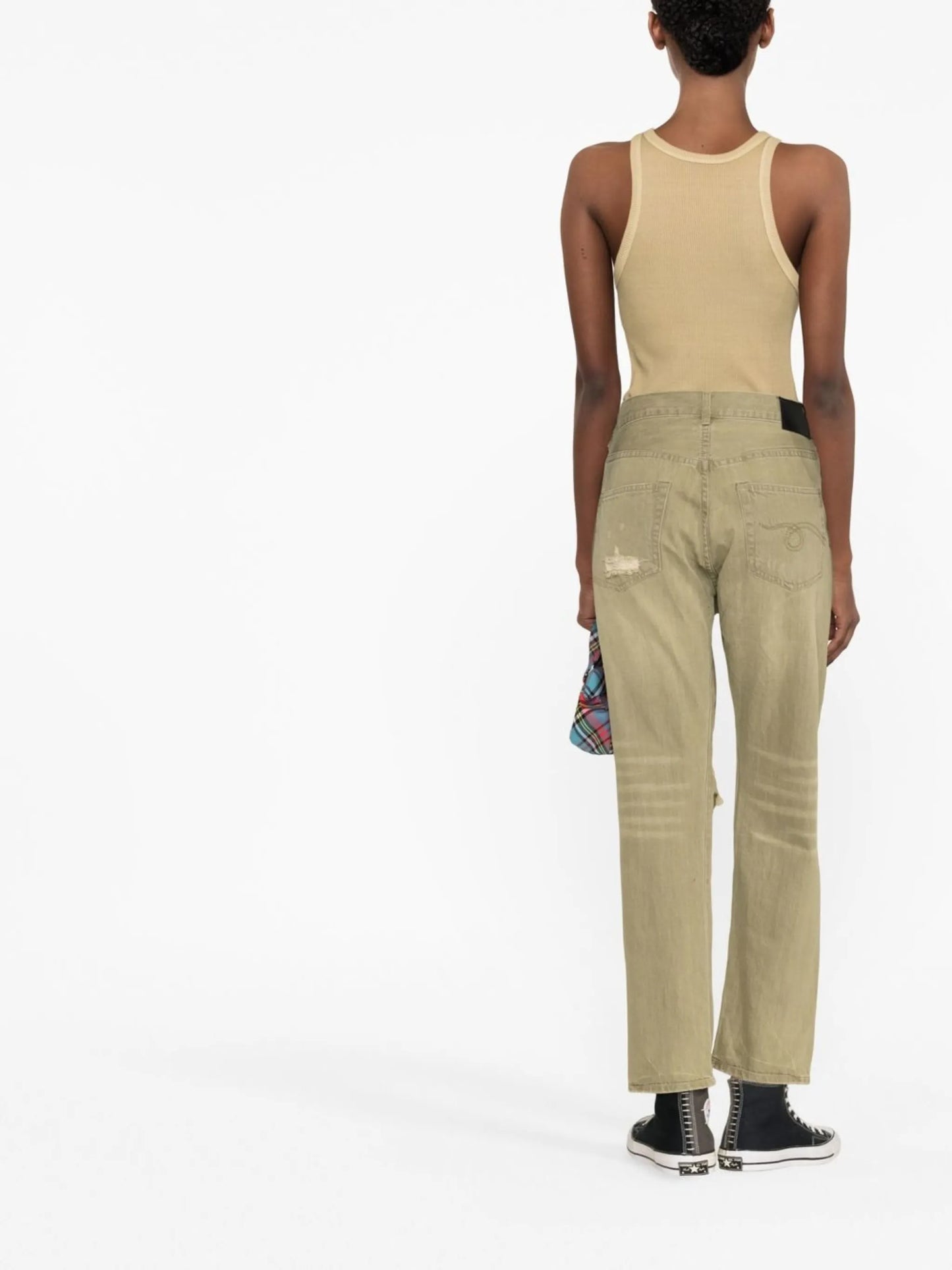 distressed crossover straight-leg jeans