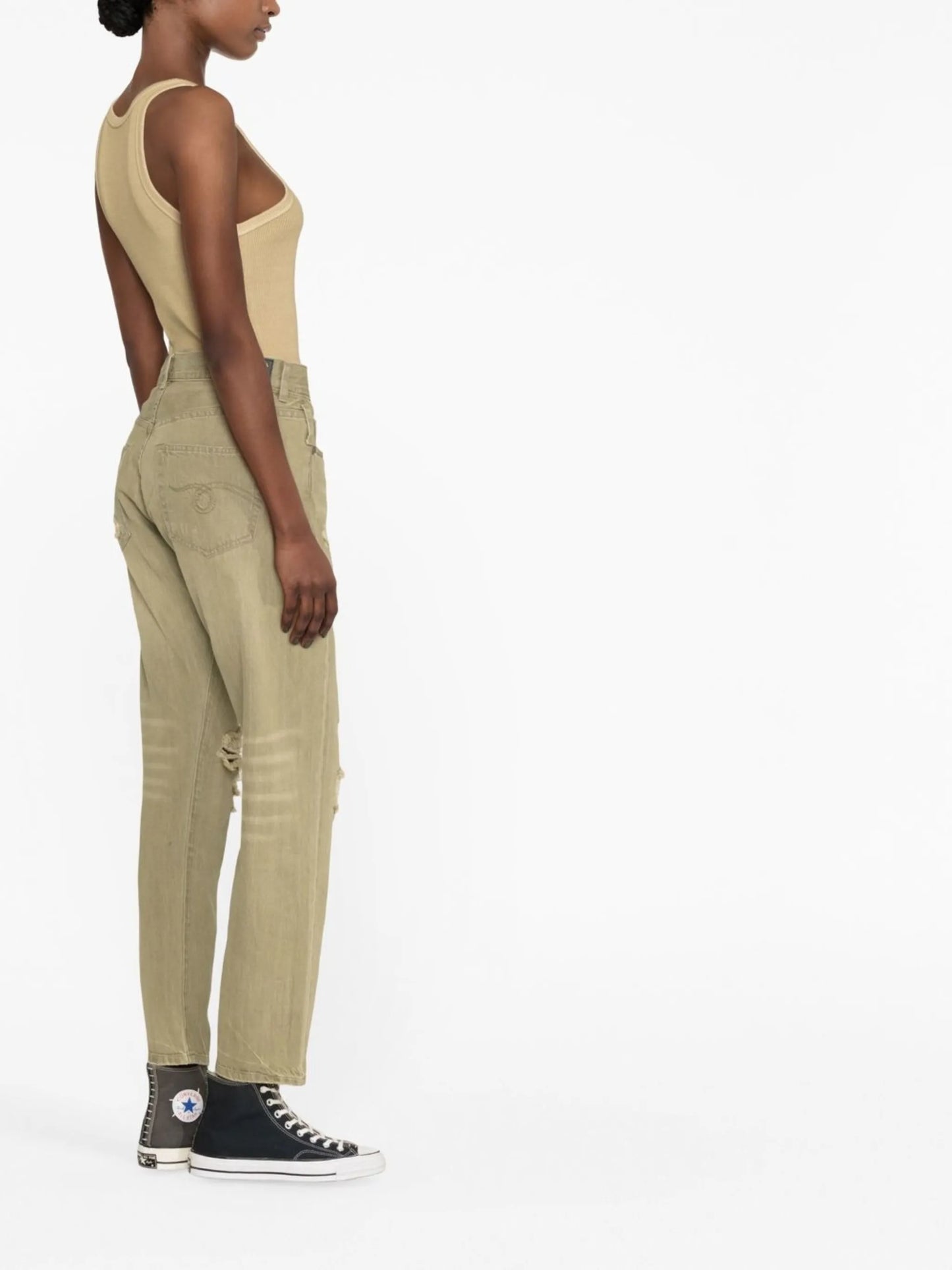distressed crossover straight-leg jeans