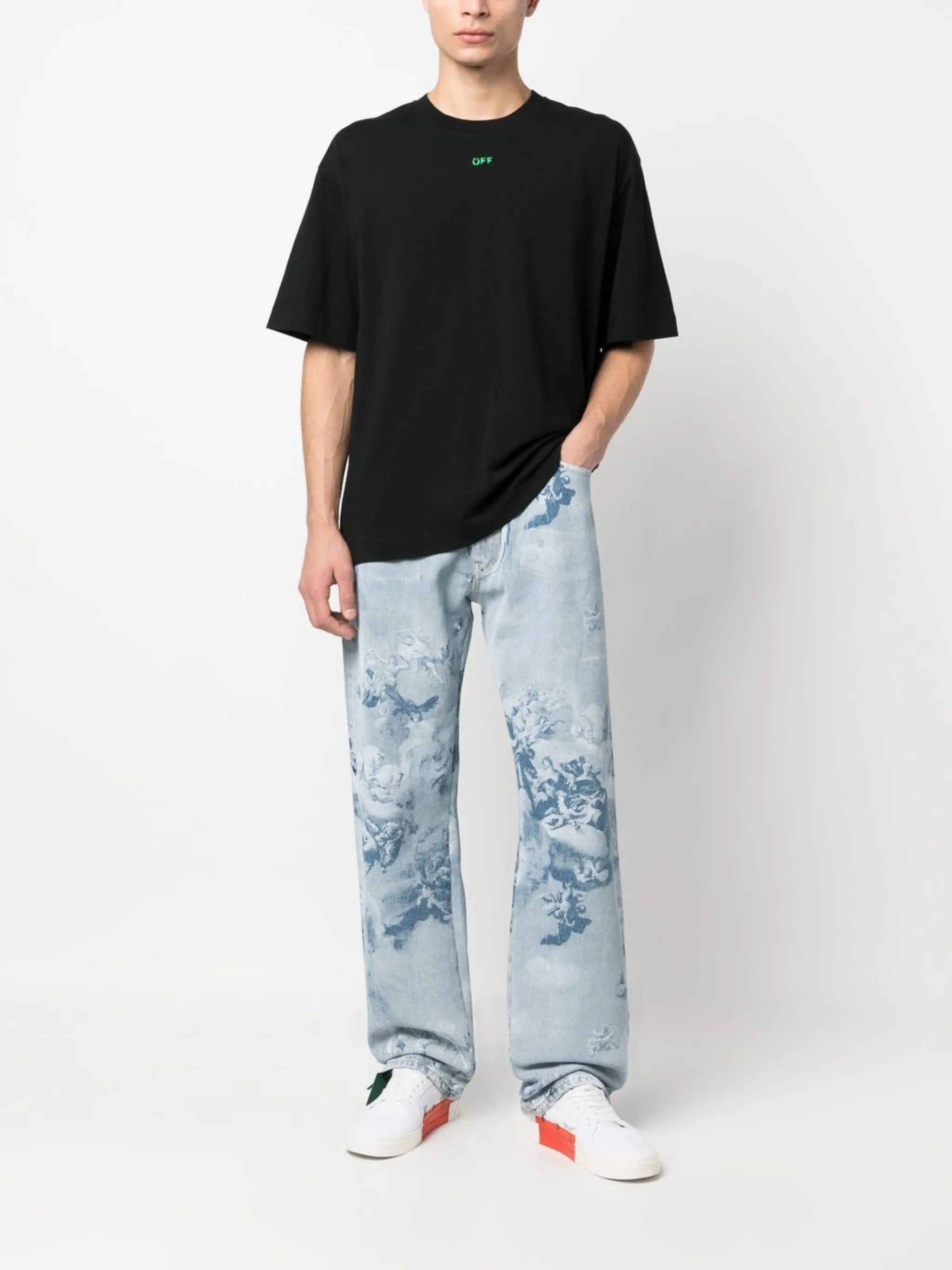 graphic-print denim jeans