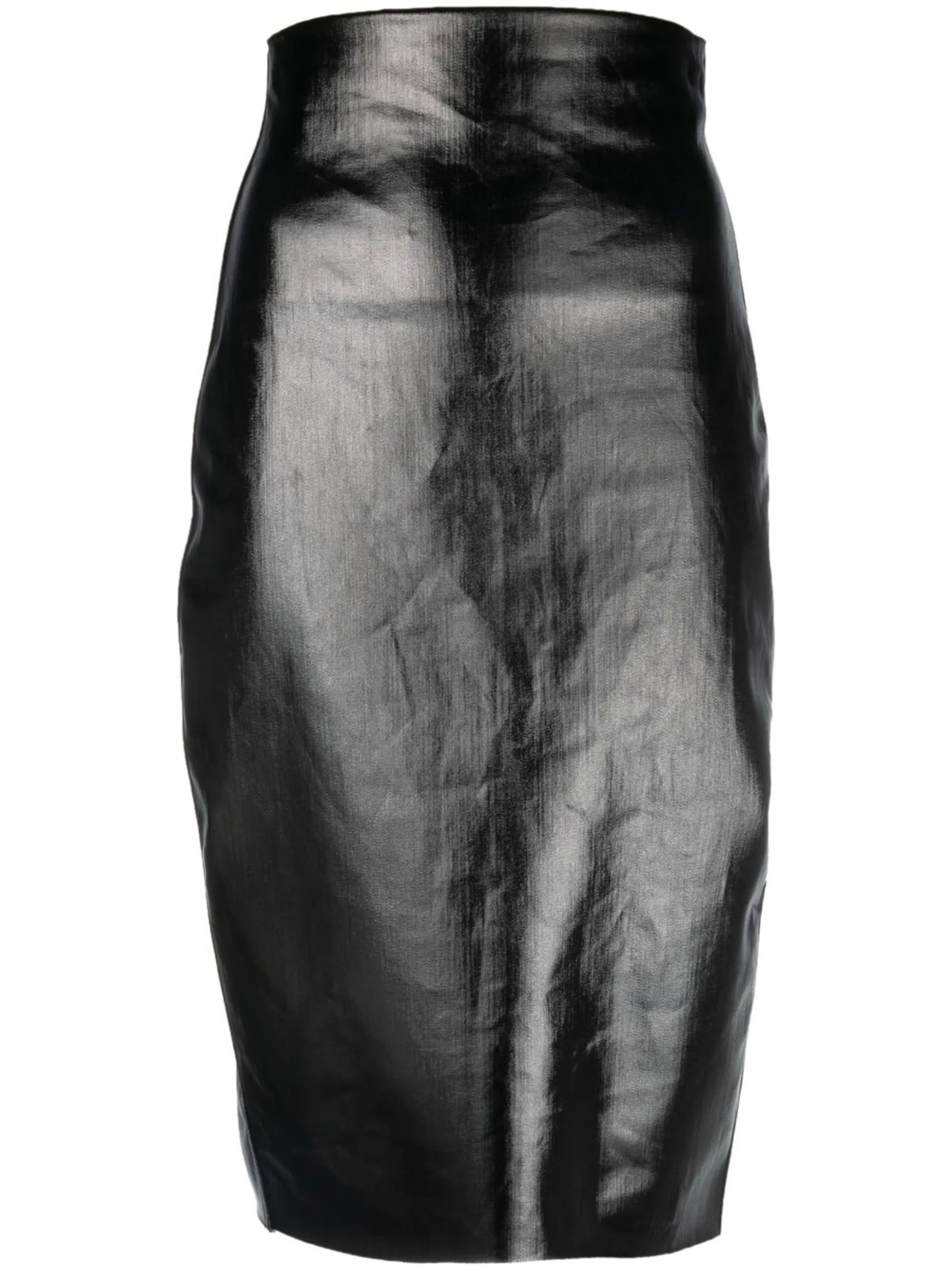 high-waisted wax-coated skirt