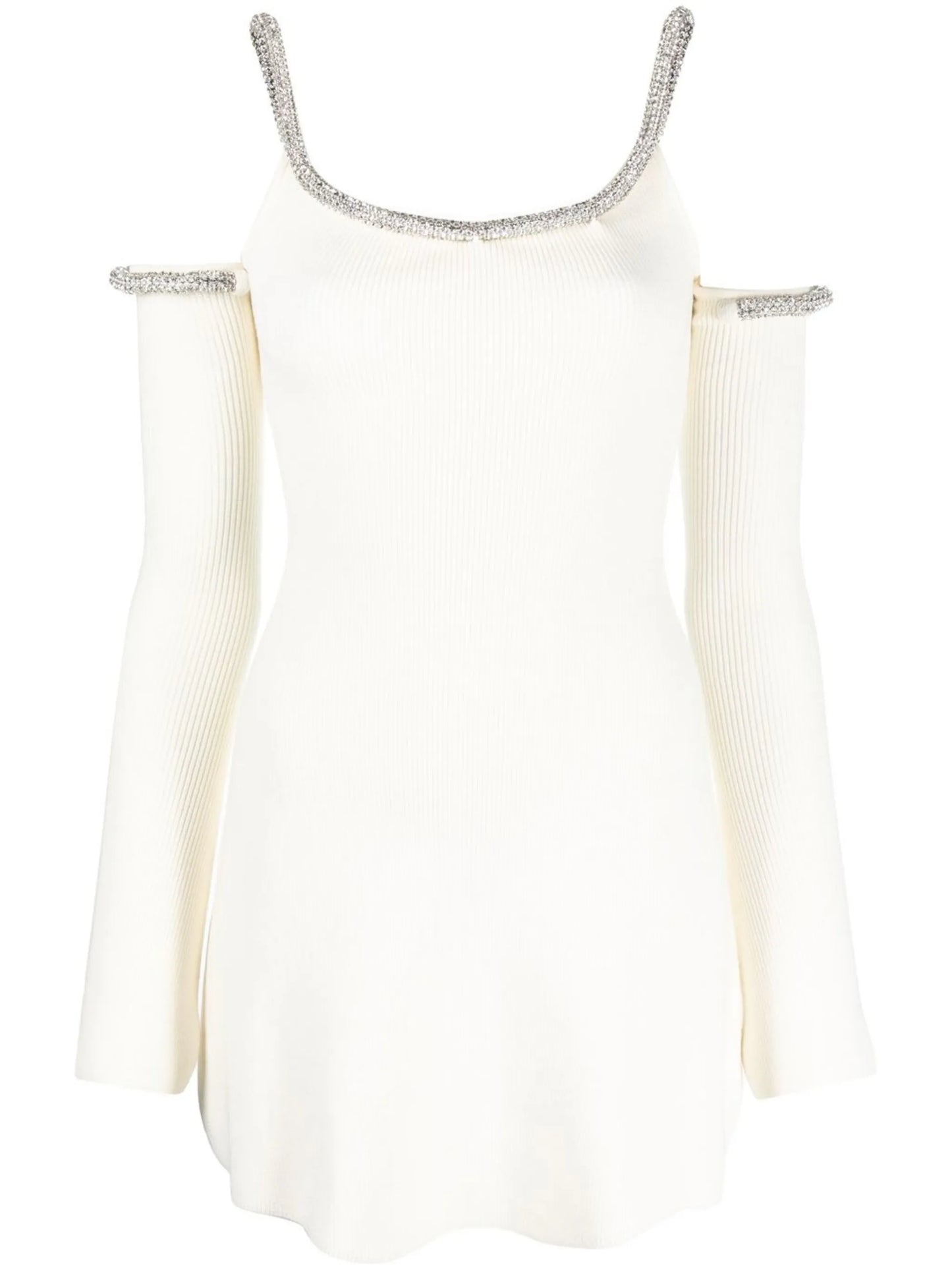 Cream Crystal Embellished Long Sleeve Mini Dress
