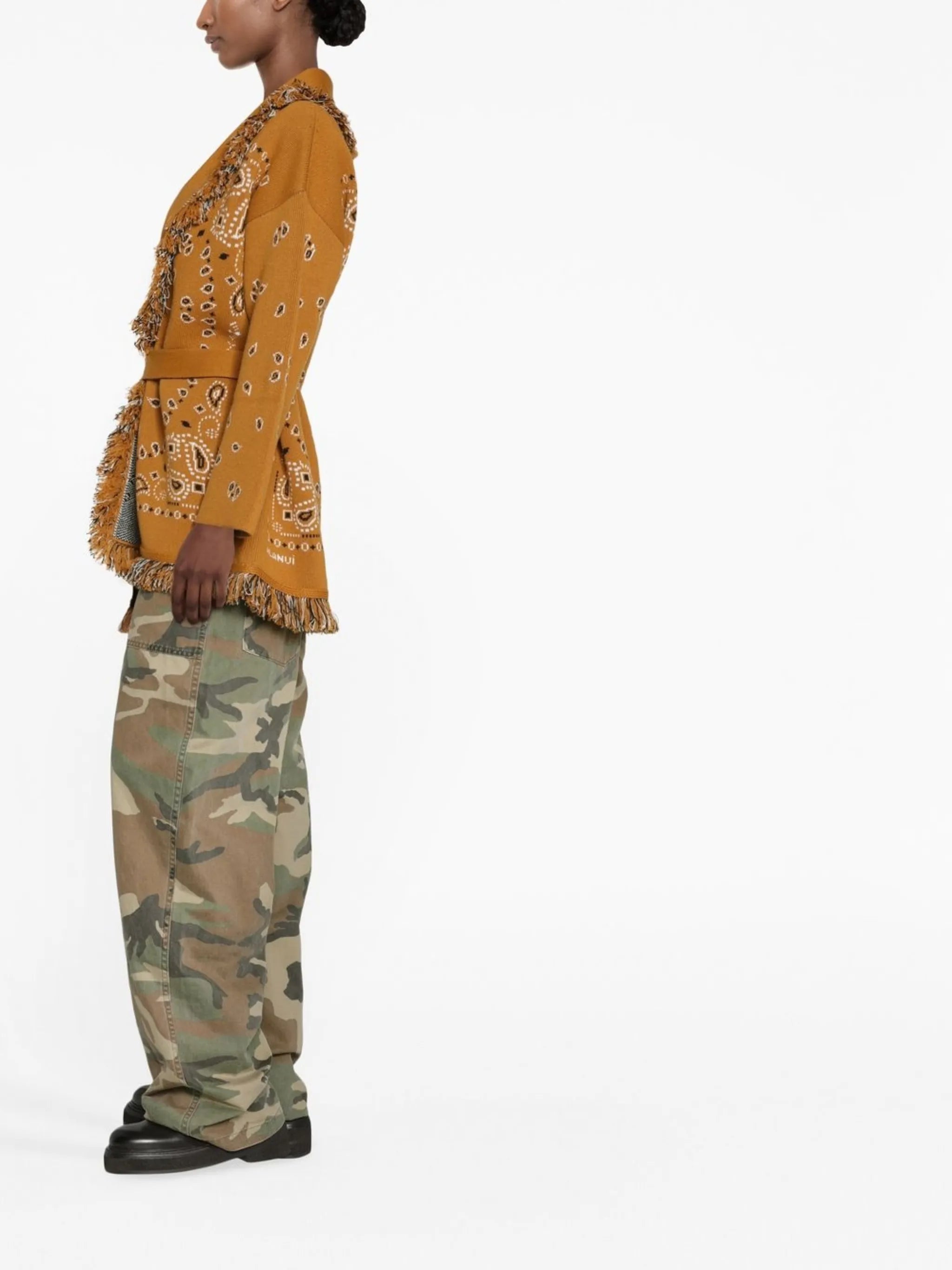 Icon bandana-jacquard belted cardigan