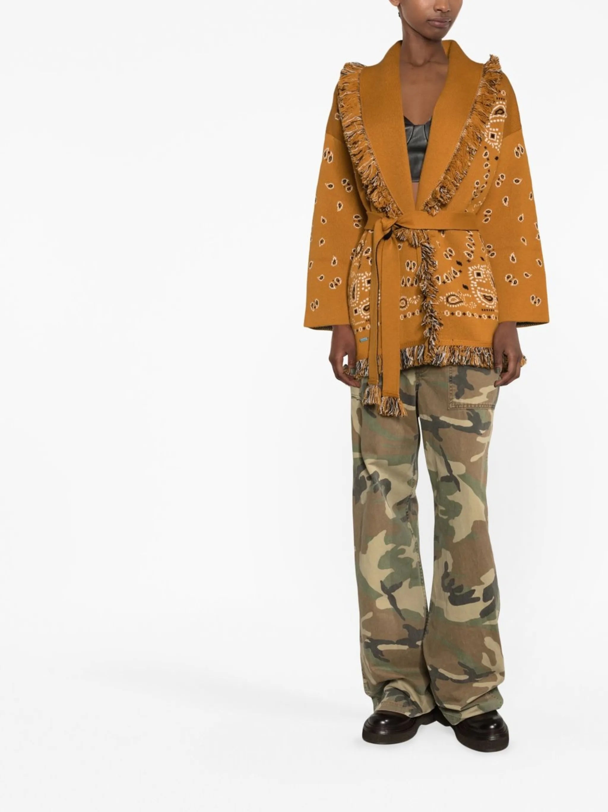Icon bandana-jacquard belted cardigan