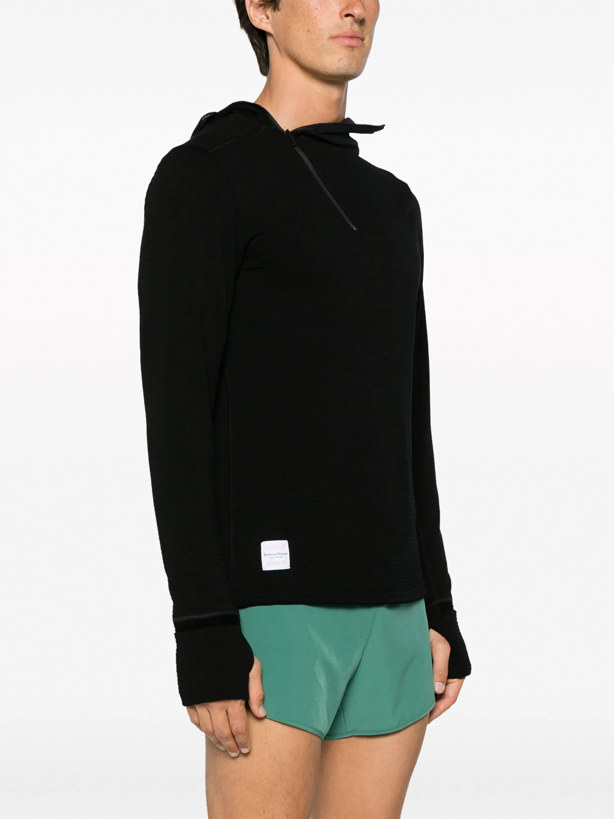 grid-fleece wool hoodie