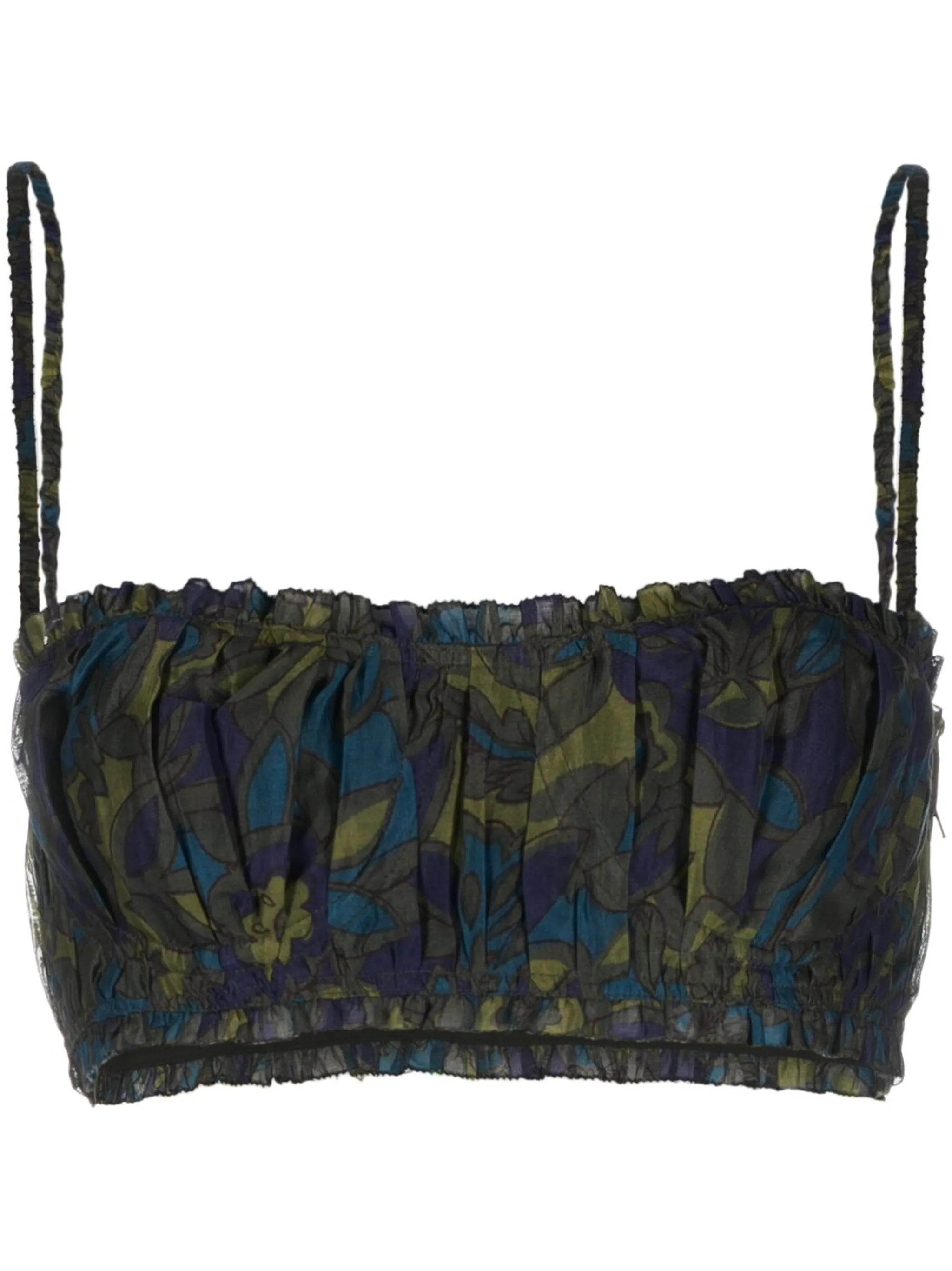 floral-print ruched crop top