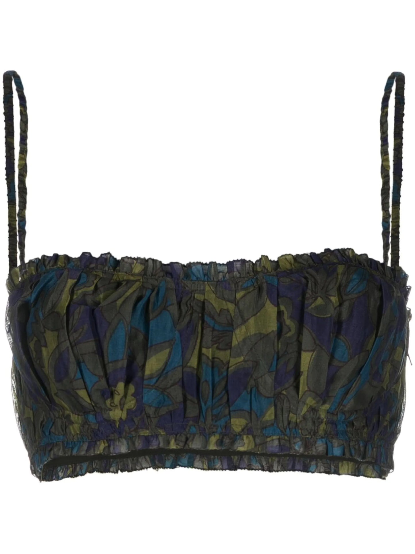 floral-print ruched crop top