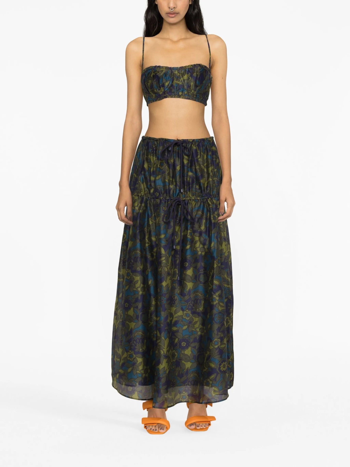 floral-print ruched crop top