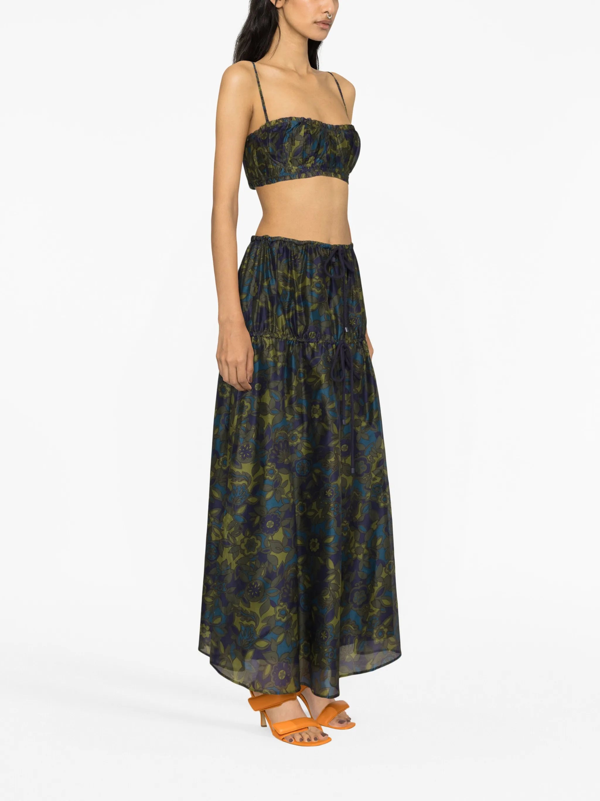 floral-print ruched crop top
