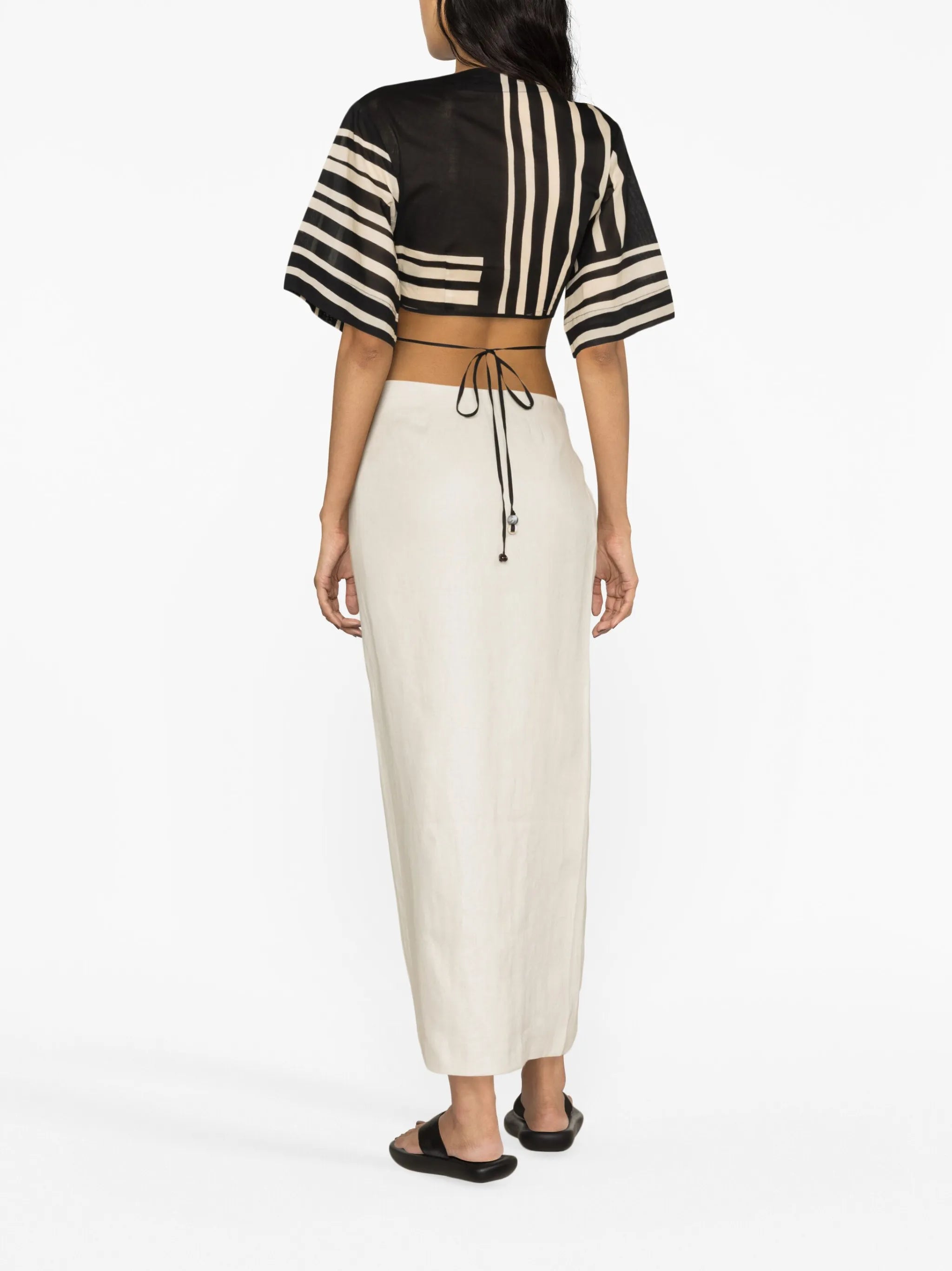 striped cropped cotton blouse