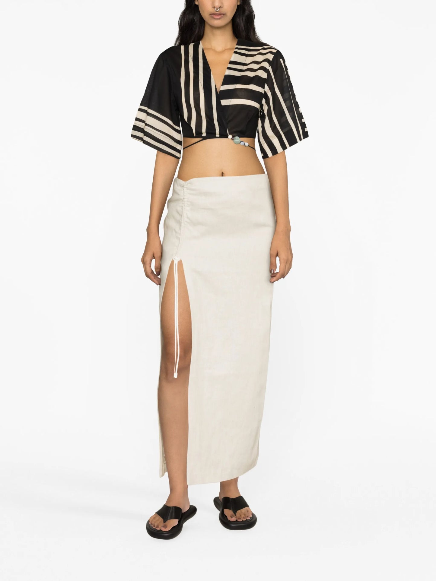 striped cropped cotton blouse