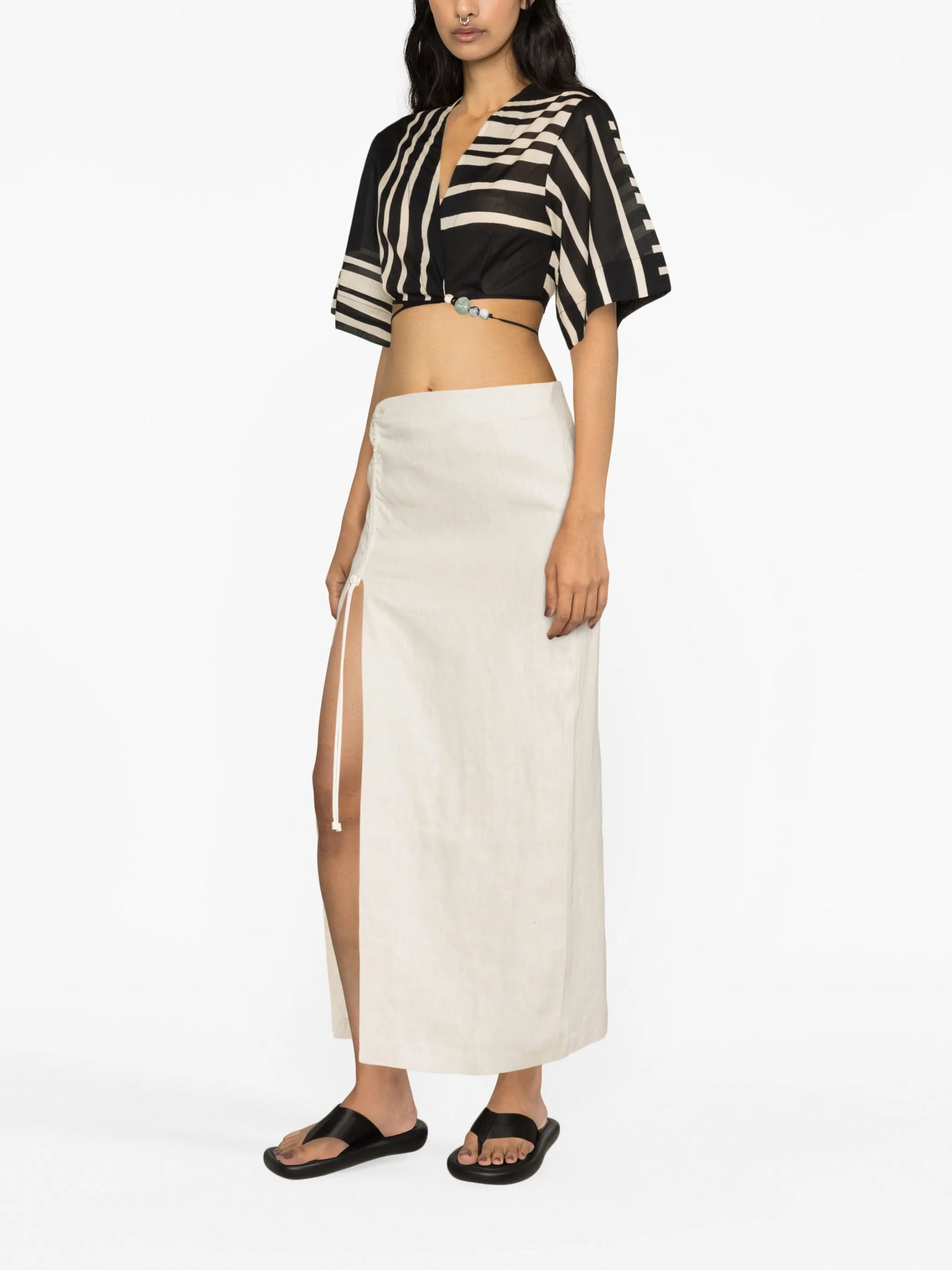 striped cropped cotton blouse