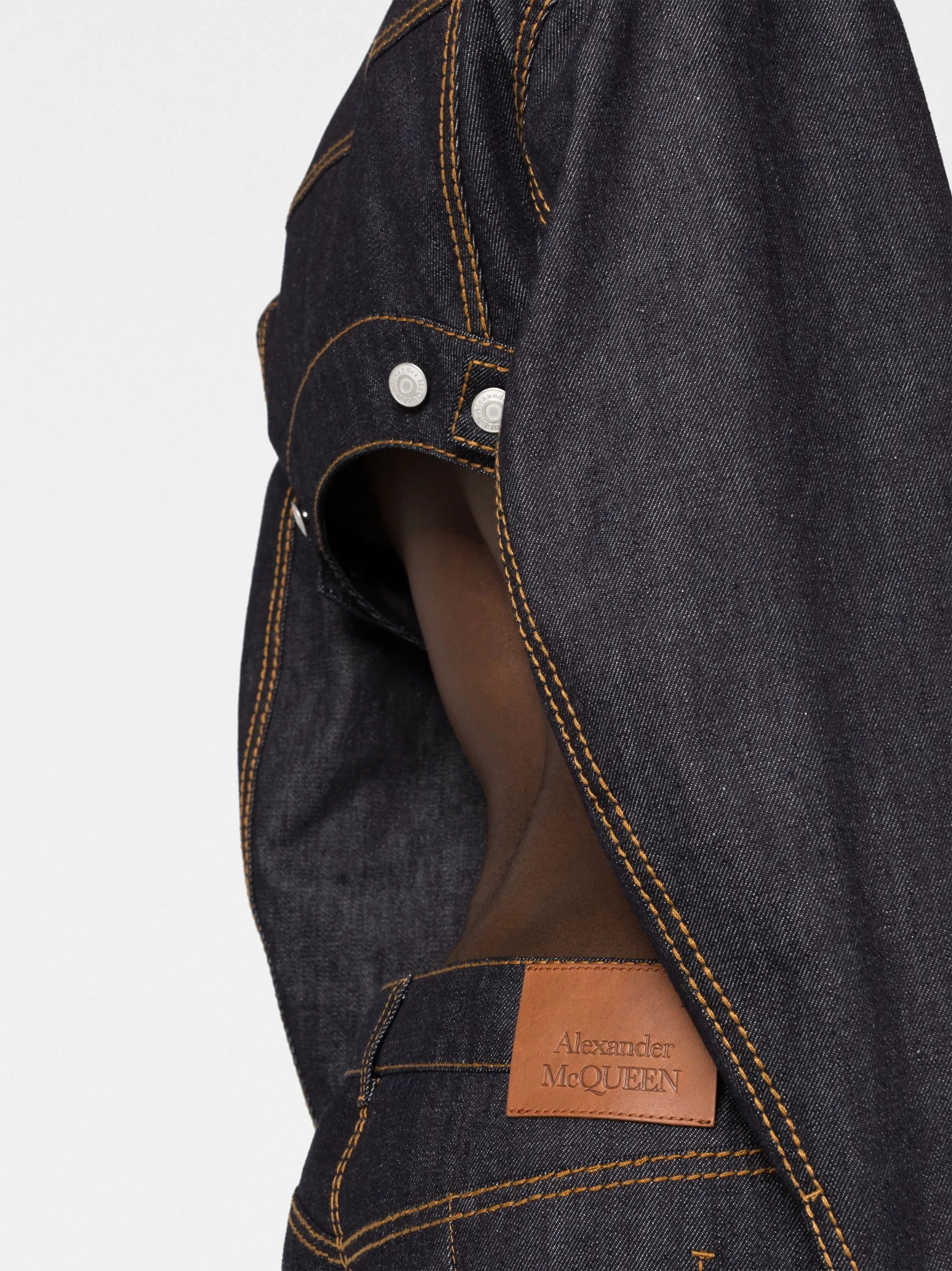 button-up backless denim jumpsuit