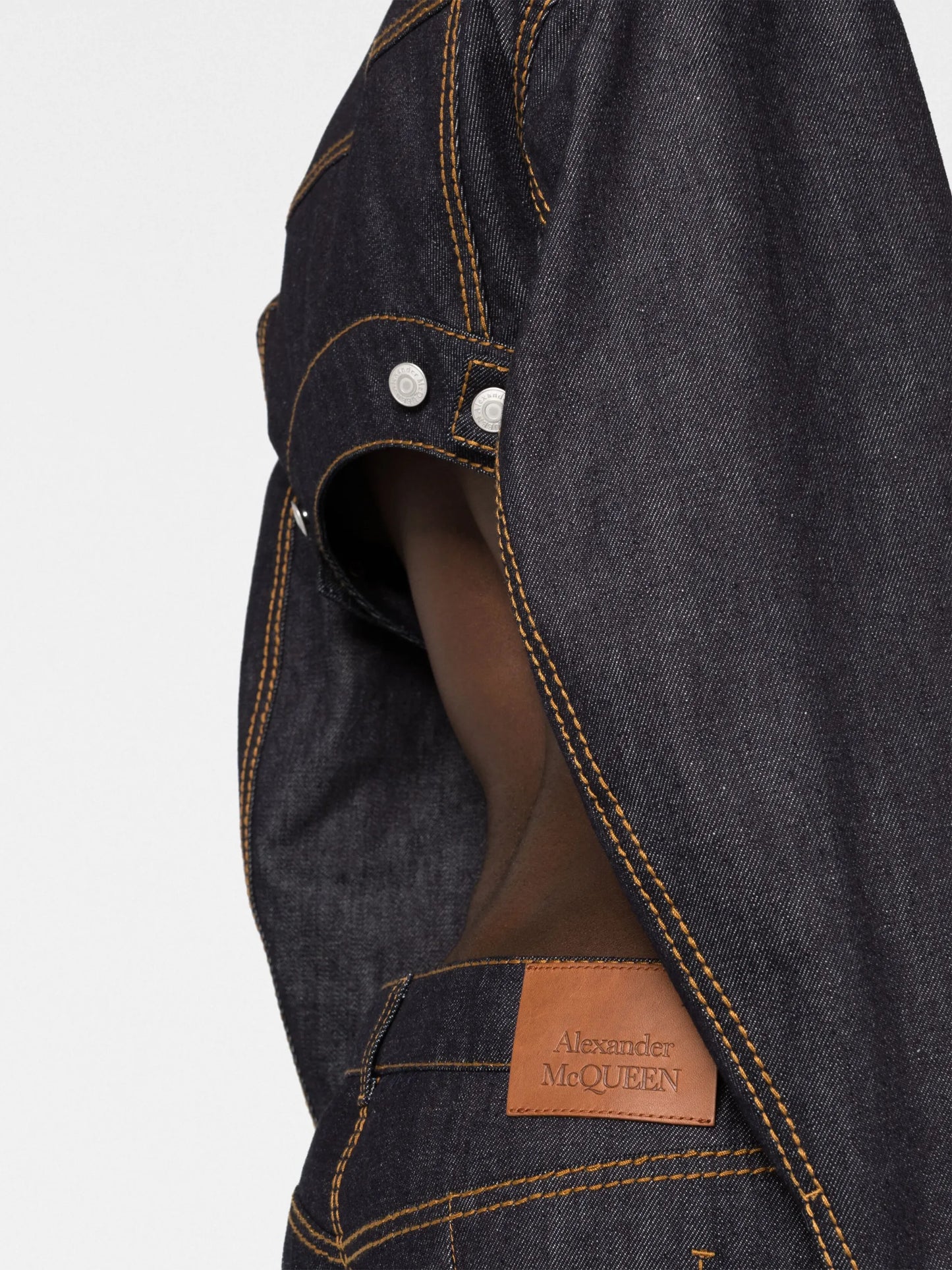 button-up backless denim jumpsuit